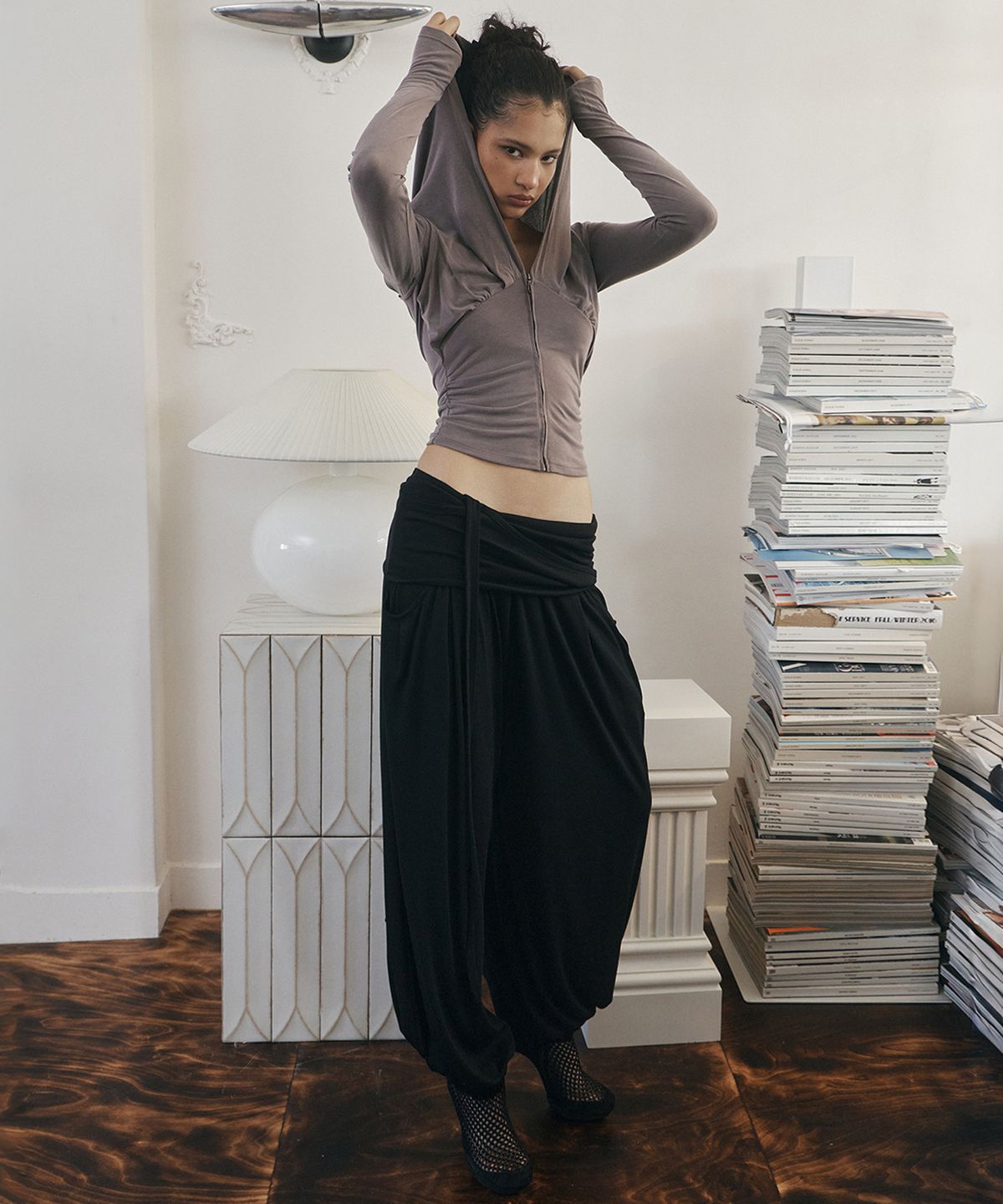 플리즈노팔로우(PLEASENOFOLLOW) Buddy Wide Shirring Balloon Pants (Black)