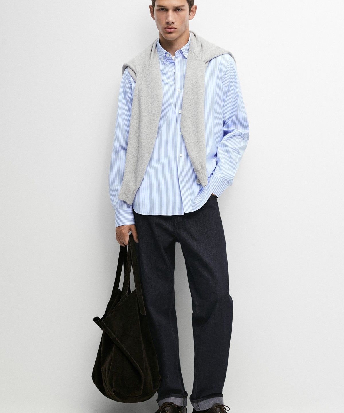마시모두띠(MASSIMO DUTTI) 100% 코튼 레귤러 핏 스트라이프 셔츠