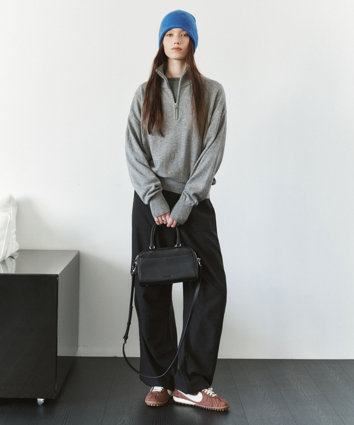 시야쥬(SIYAZU) SIKN2200 울 블렌드 하이넥 집업 니트_Melange gray