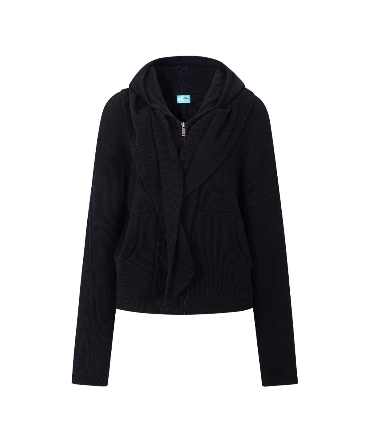 플리즈노팔로우(PLEASENOFOLLOW) Posie Scarf Waffle Hoodie Zip Up (Black)