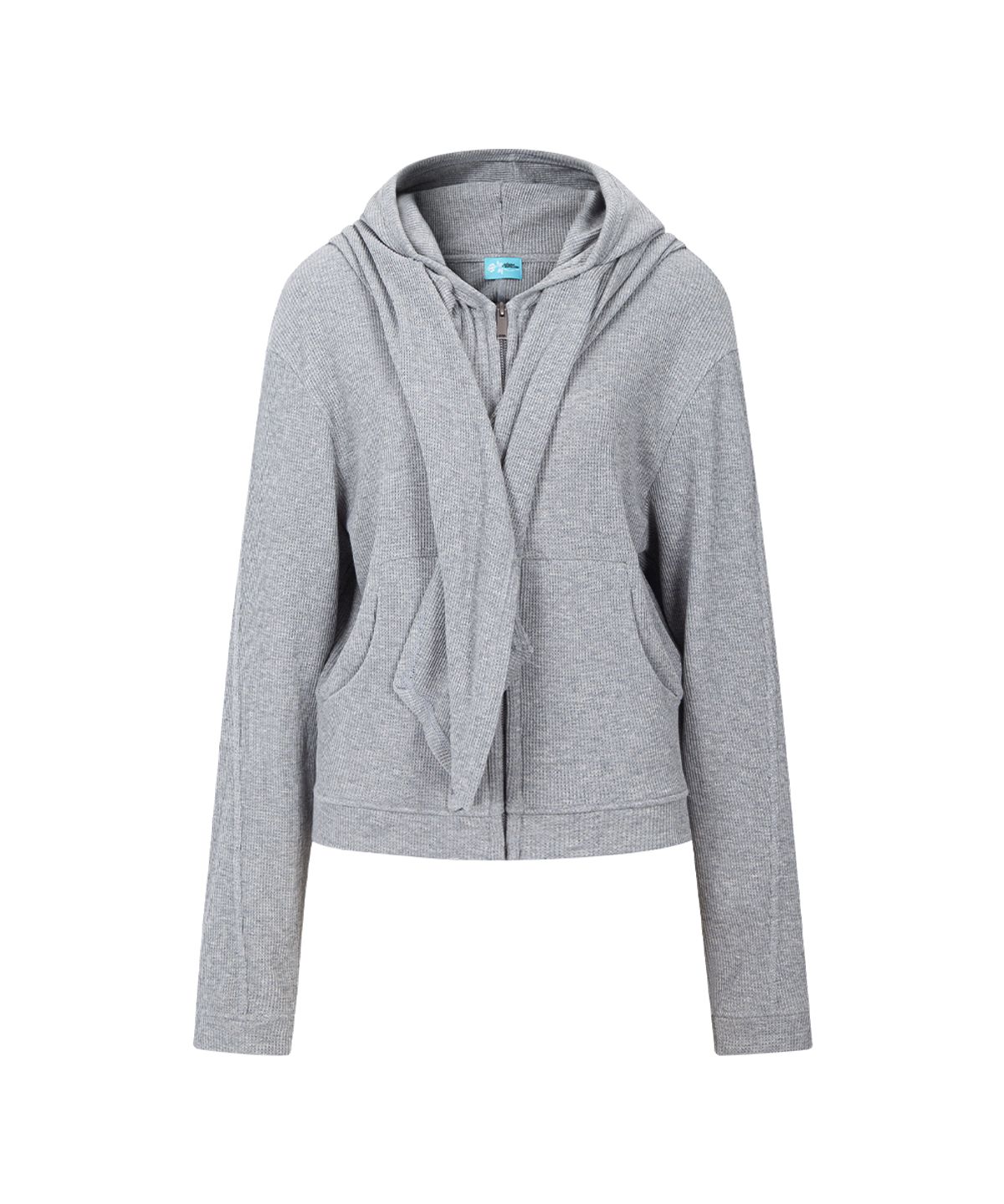 플리즈노팔로우(PLEASENOFOLLOW) Posie Scarf Waffle Hoodie Zip Up (Melange Grey)