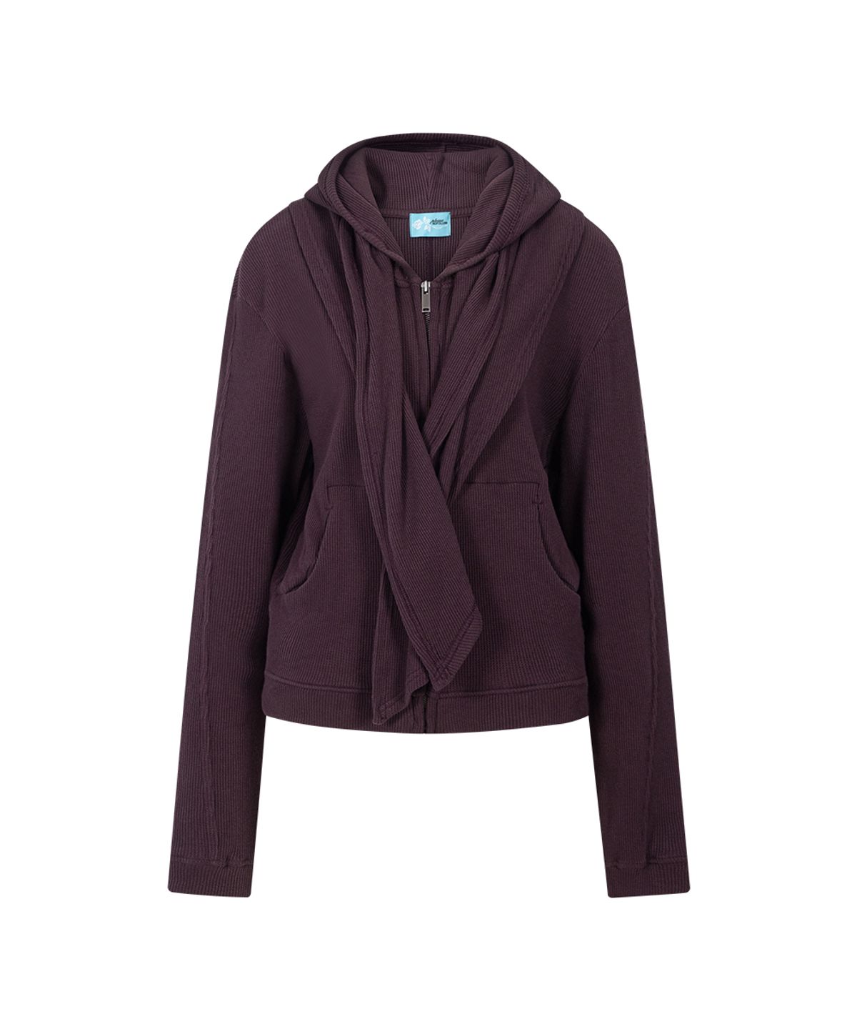 플리즈노팔로우(PLEASENOFOLLOW) Posie Scarf Waffle Hoodie Zip Up (Plum)