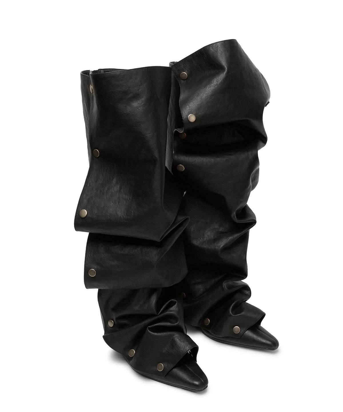 길라아카이브(GILAARCHIVE) [X IHCNIK] DRAPE SNAP LEATHER BOOTS_BLACK
