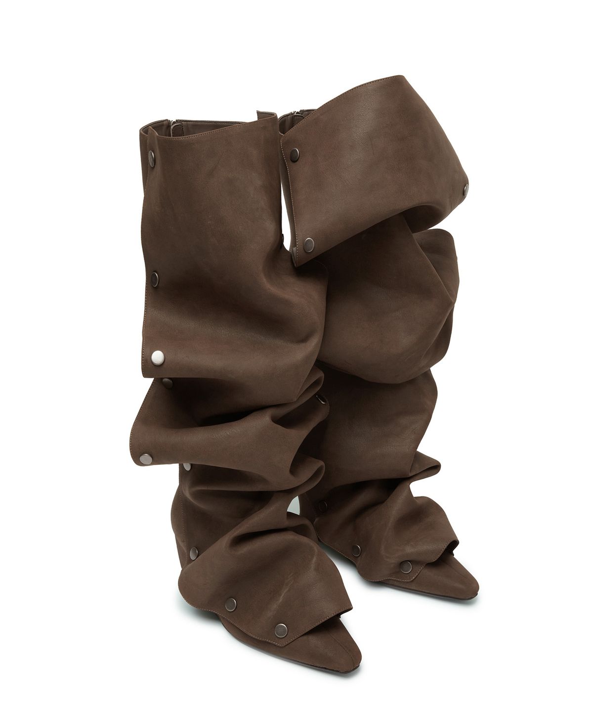 길라아카이브(GILAARCHIVE) [X IHCNIK] DRAPE SNAP LEATHER BOOTS_BROWN