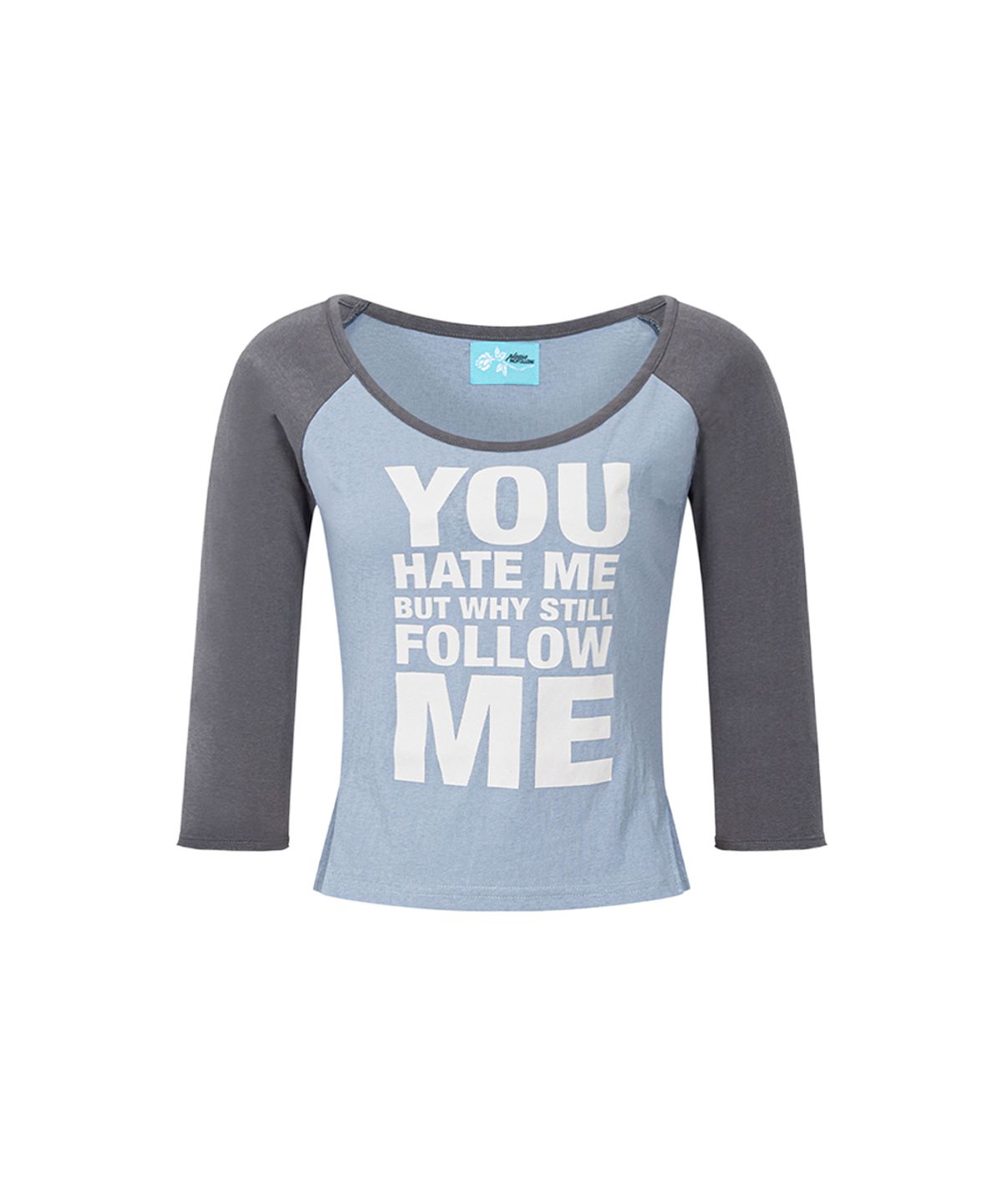 플리즈노팔로우(PLEASENOFOLLOW) Solene Lettering Raglan Long Sleeve Top (Sky Blue)