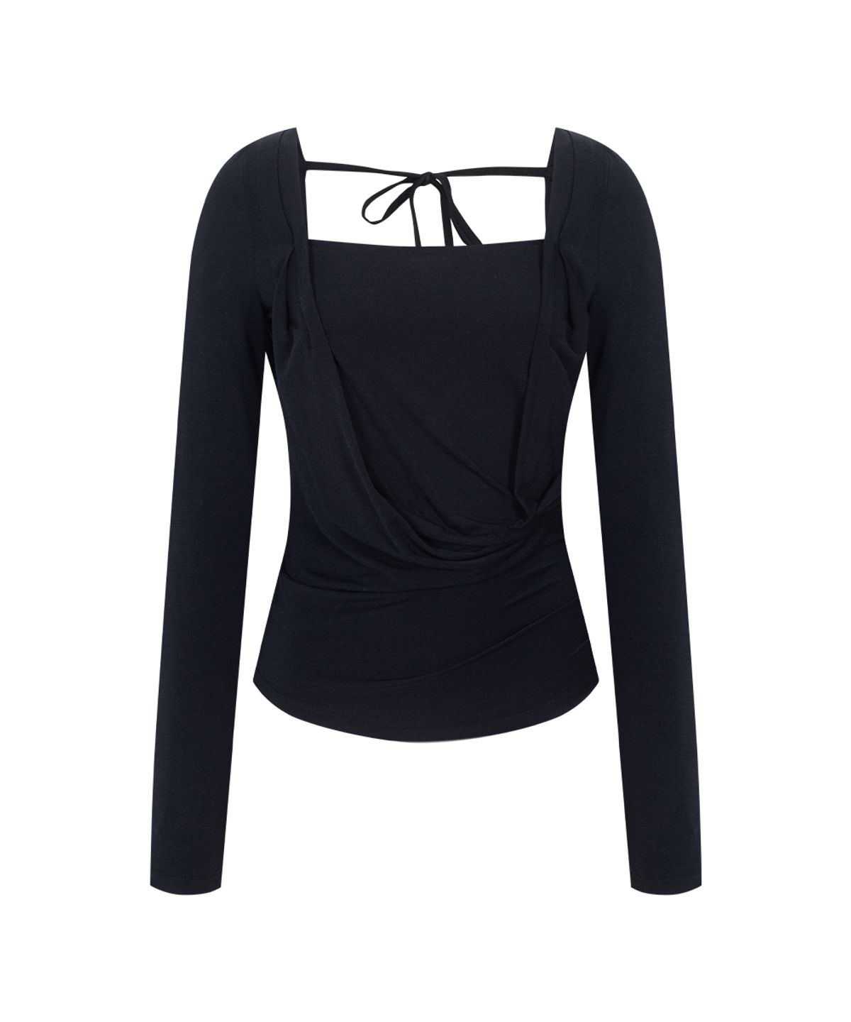 플리즈노팔로우(PLEASENOFOLLOW) Asa Drape Long Sleeve Top (Black)