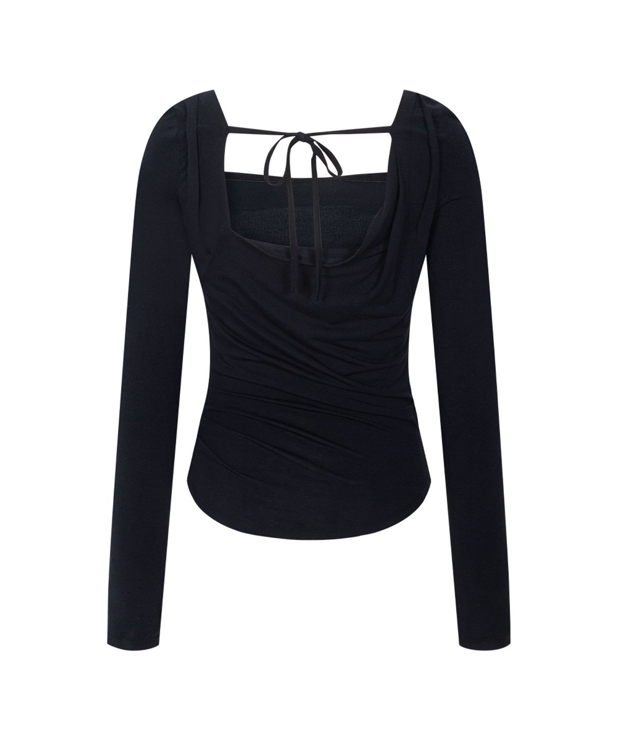 플리즈노팔로우(PLEASENOFOLLOW) Asa Drape Long Sleeve Top (Black)