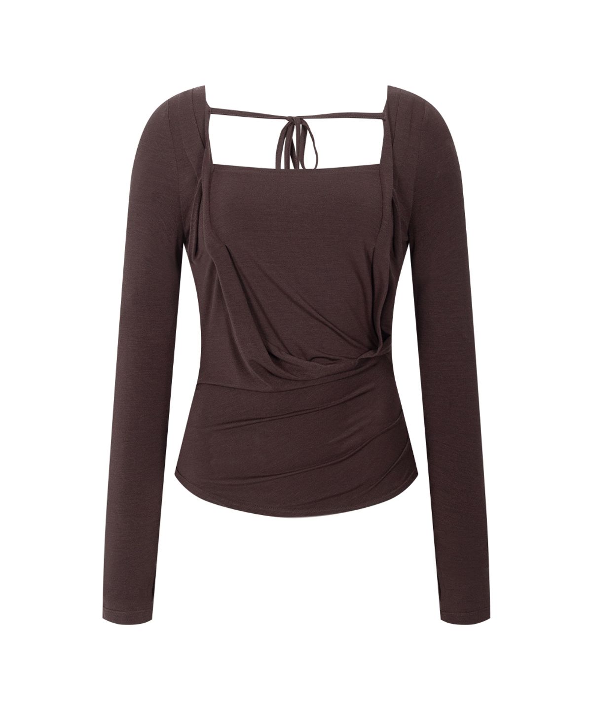플리즈노팔로우(PLEASENOFOLLOW) Asa Drape Long Sleeve Top (Toffee)