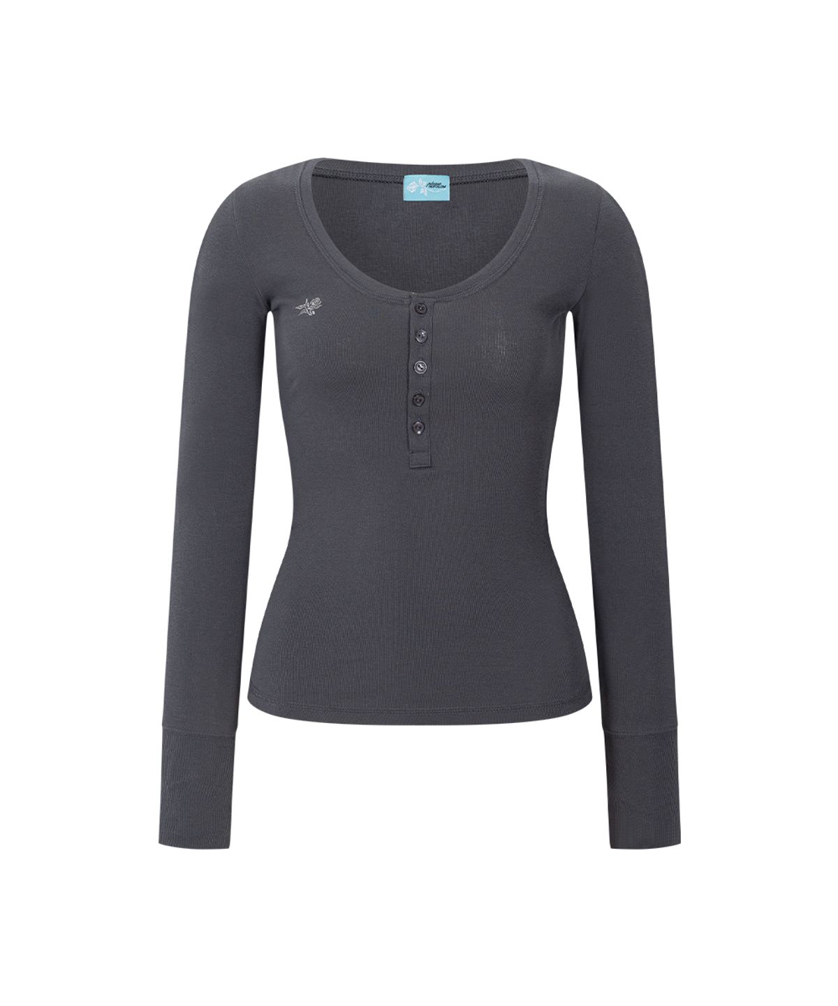 플리즈노팔로우(PLEASENOFOLLOW) Zen Button Long Sleeve Top (Charcoal)