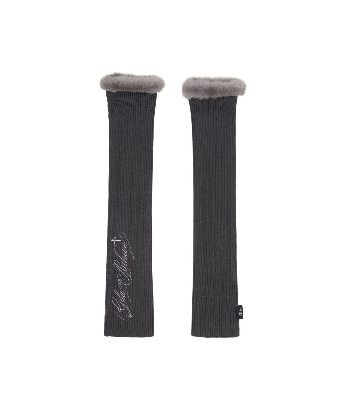 길라아카이브(GILAARCHIVE) LETTERING LOGO FUR HAND WARMER_CHARCOAL