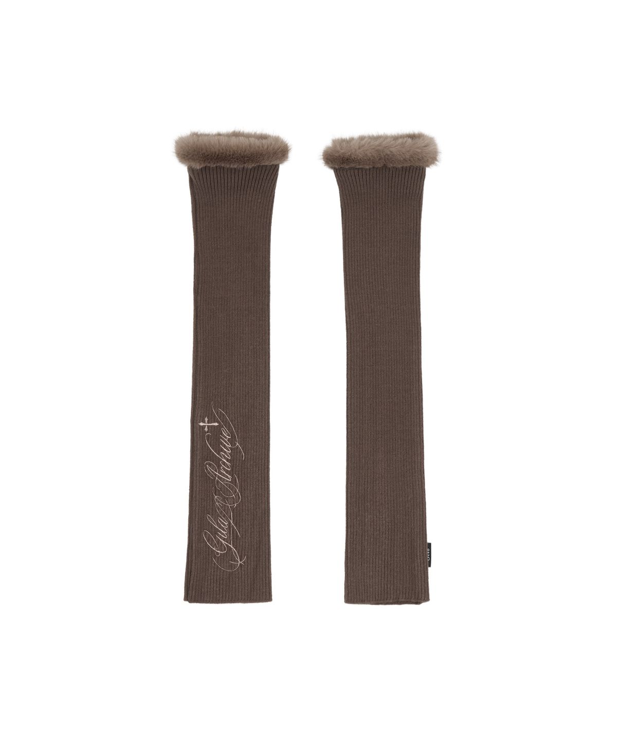 길라아카이브(GILAARCHIVE) LETTERING LOGO FUR HAND WARMER_BROWN