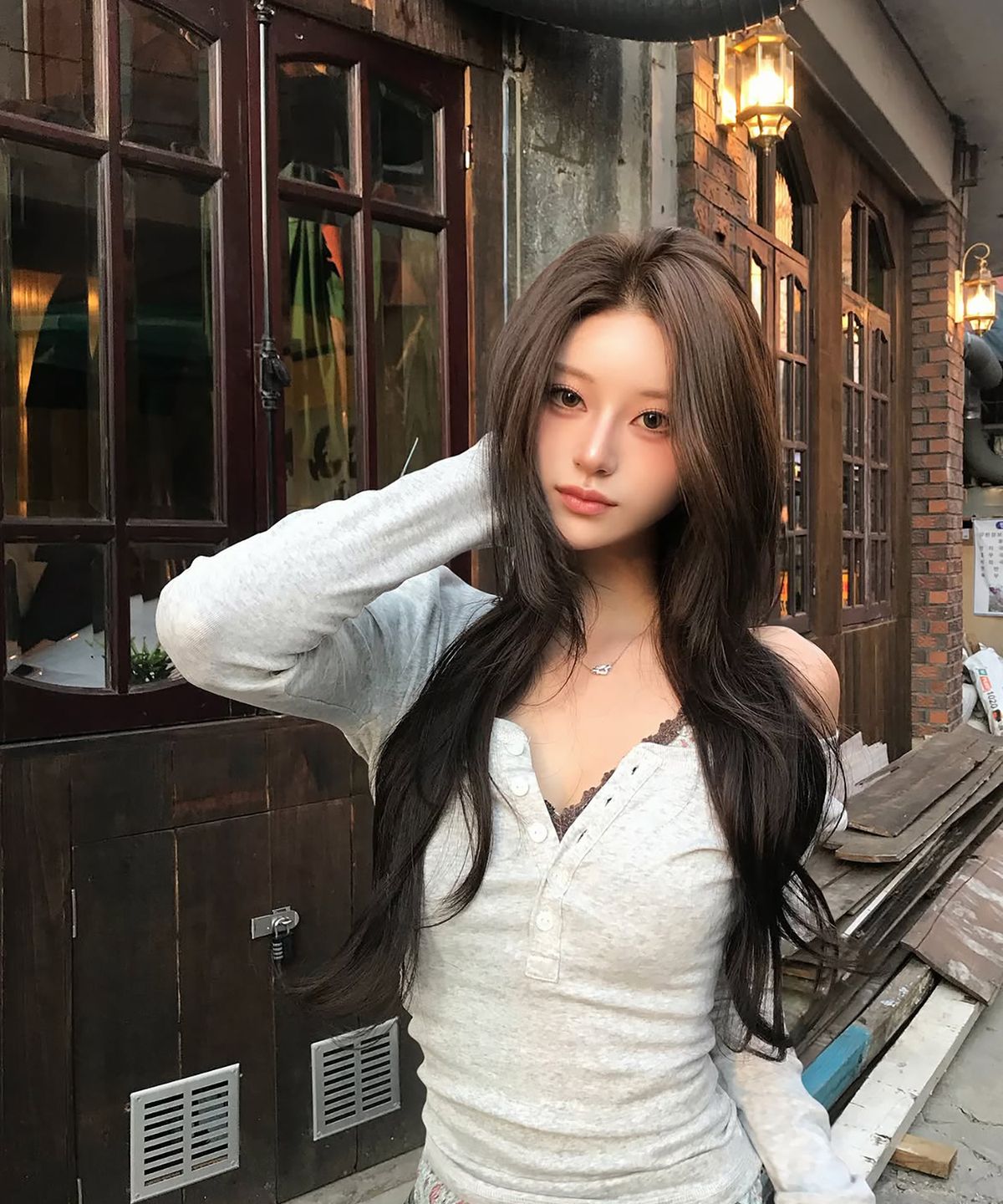 플리즈노팔로우(PLEASENOFOLLOW) Zen Button Long Sleeve Top (White Melange)