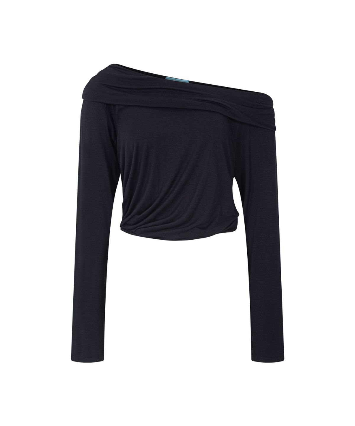 플리즈노팔로우(PLEASENOFOLLOW) Bree Unbal Shirring Long Sleeve Top (Black)