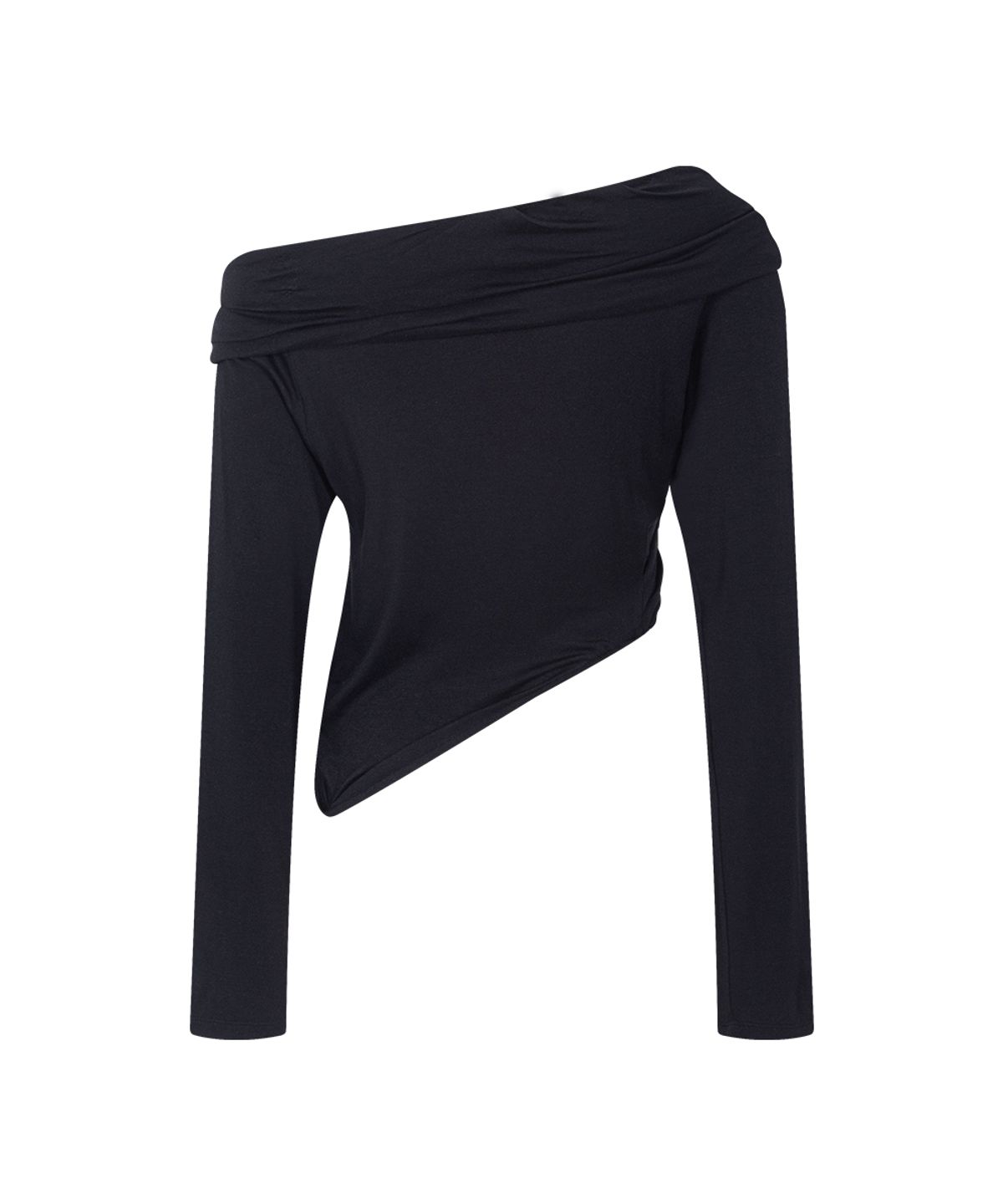 플리즈노팔로우(PLEASENOFOLLOW) Bree Unbal Shirring Long Sleeve Top (Black)