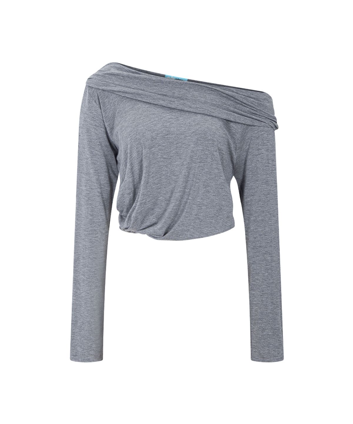 플리즈노팔로우(PLEASENOFOLLOW) Bree Unbal Shirring Long Sleeve Top (Melange Charcoal)