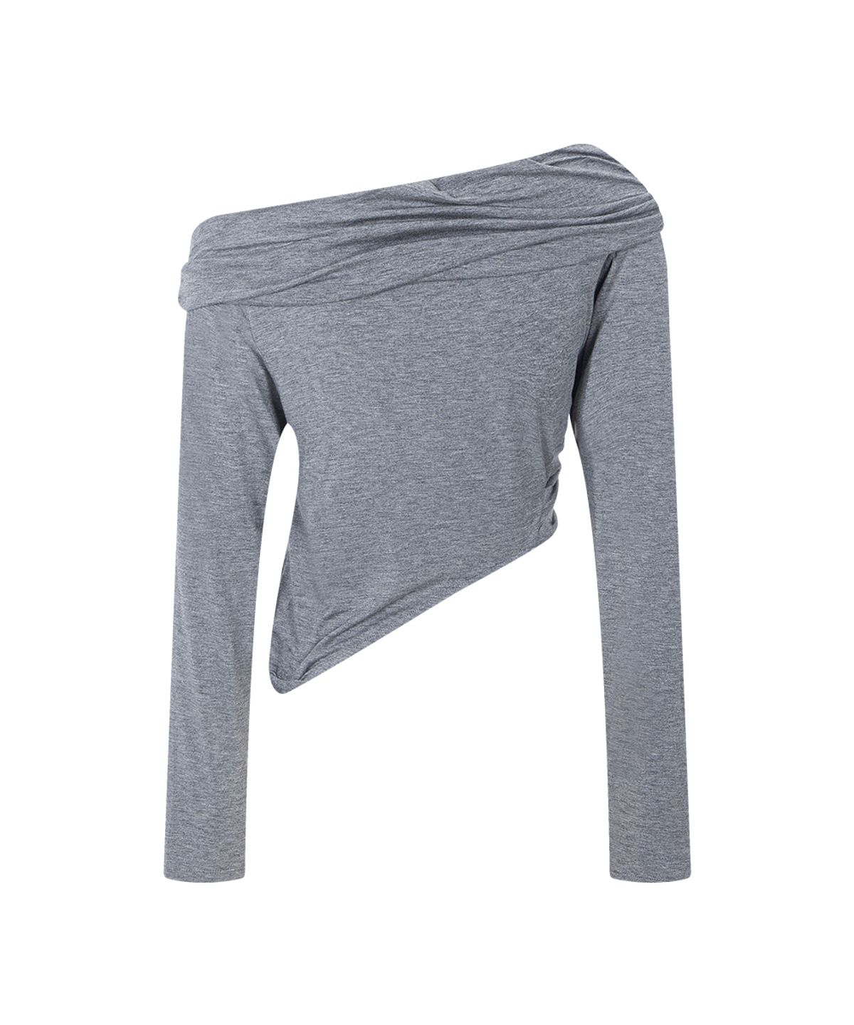플리즈노팔로우(PLEASENOFOLLOW) Bree Unbal Shirring Long Sleeve Top (Melange Charcoal)