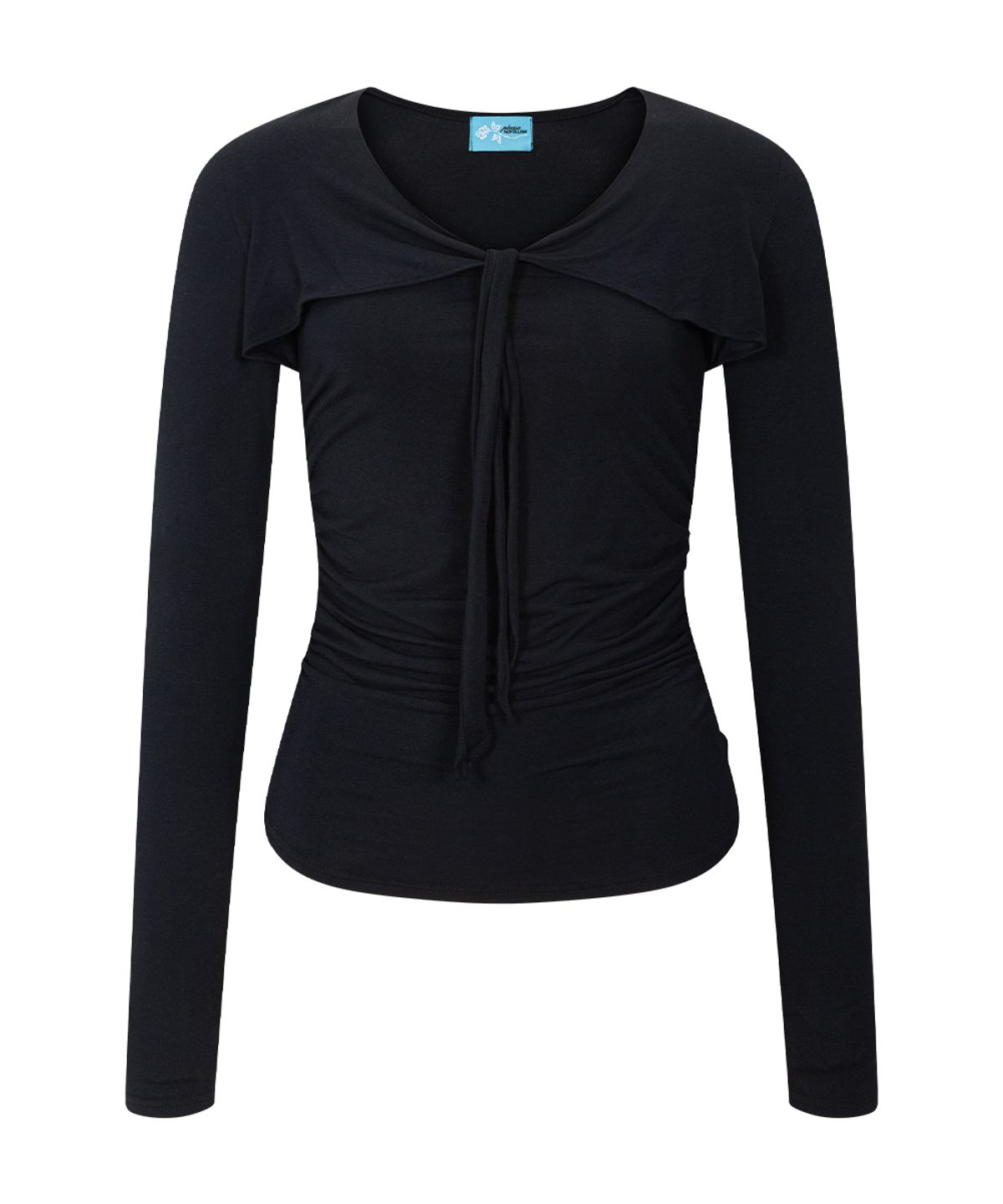 플리즈노팔로우(PLEASENOFOLLOW) Nari Shirring Long Sleeve Tie Top (Black)