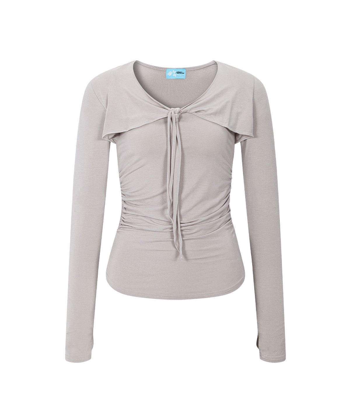 플리즈노팔로우(PLEASENOFOLLOW) Nari Shirring Long Sleeve Tie Top (Silver Grey)