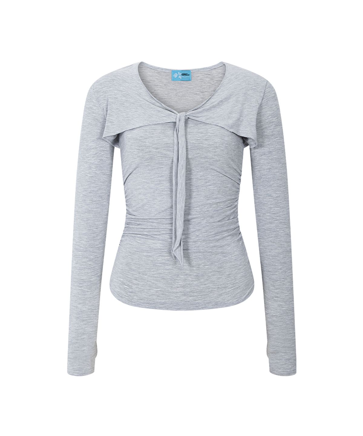 플리즈노팔로우(PLEASENOFOLLOW) Nari Shirring Long Sleeve Tie Top (Melange Grey)