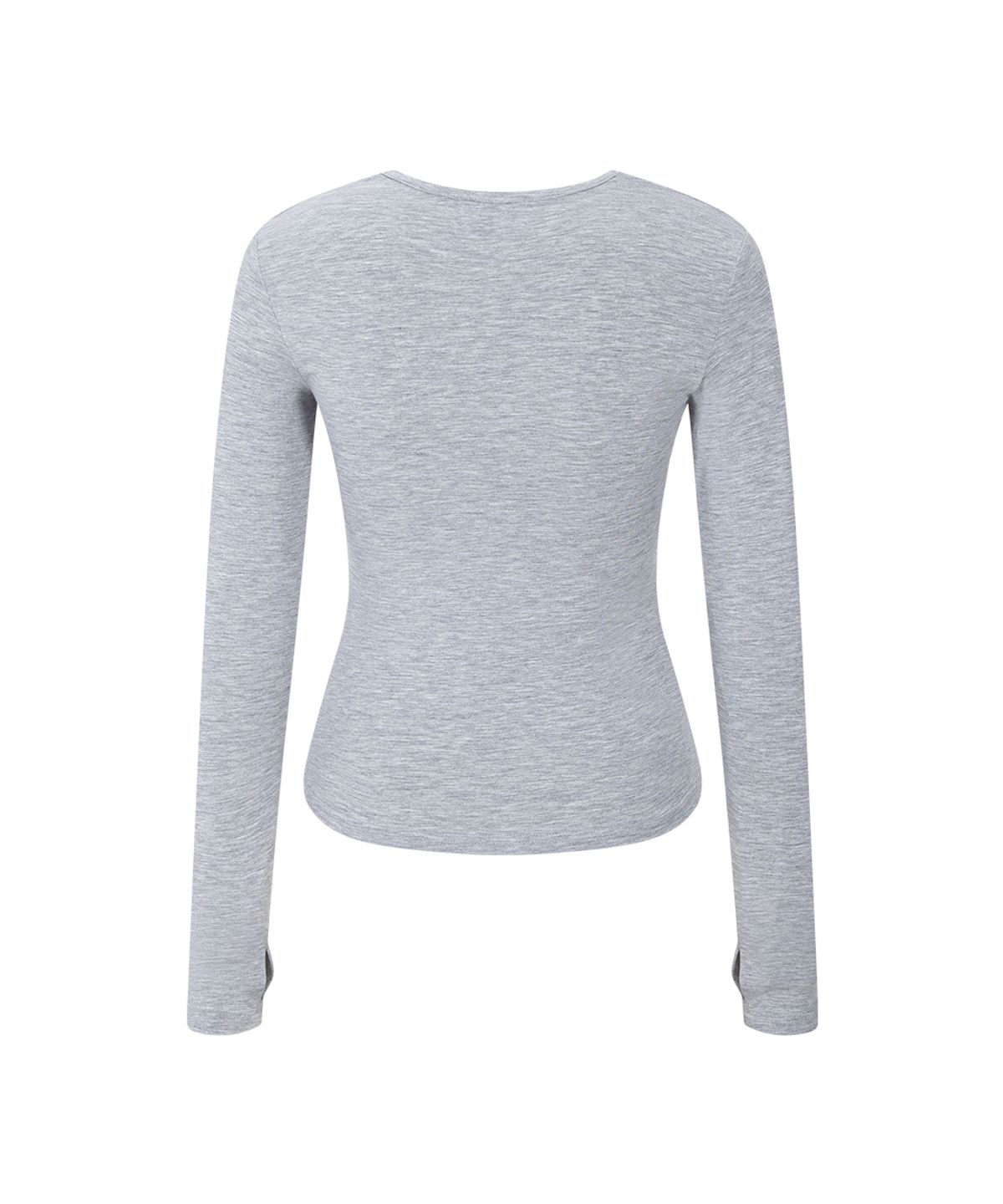 플리즈노팔로우(PLEASENOFOLLOW) Nari Shirring Long Sleeve Tie Top (Melange Grey)