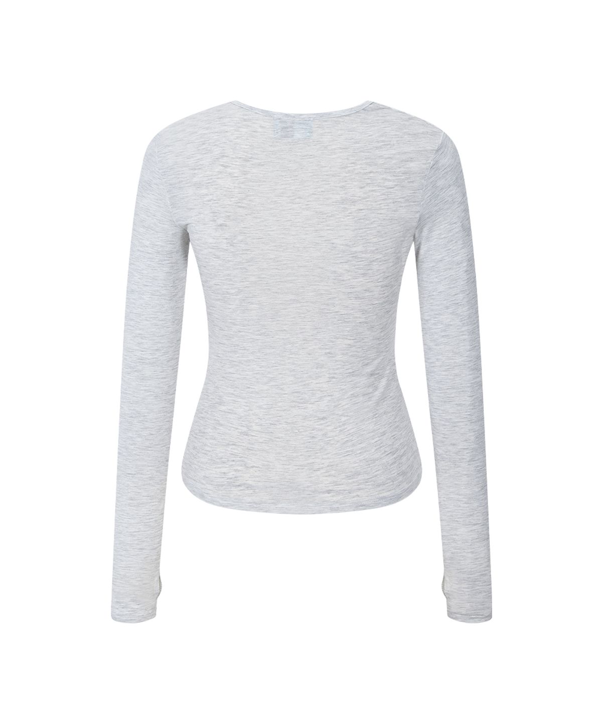 플리즈노팔로우(PLEASENOFOLLOW) Nari Shirring Long Sleeve Tie Top (White Melange)
