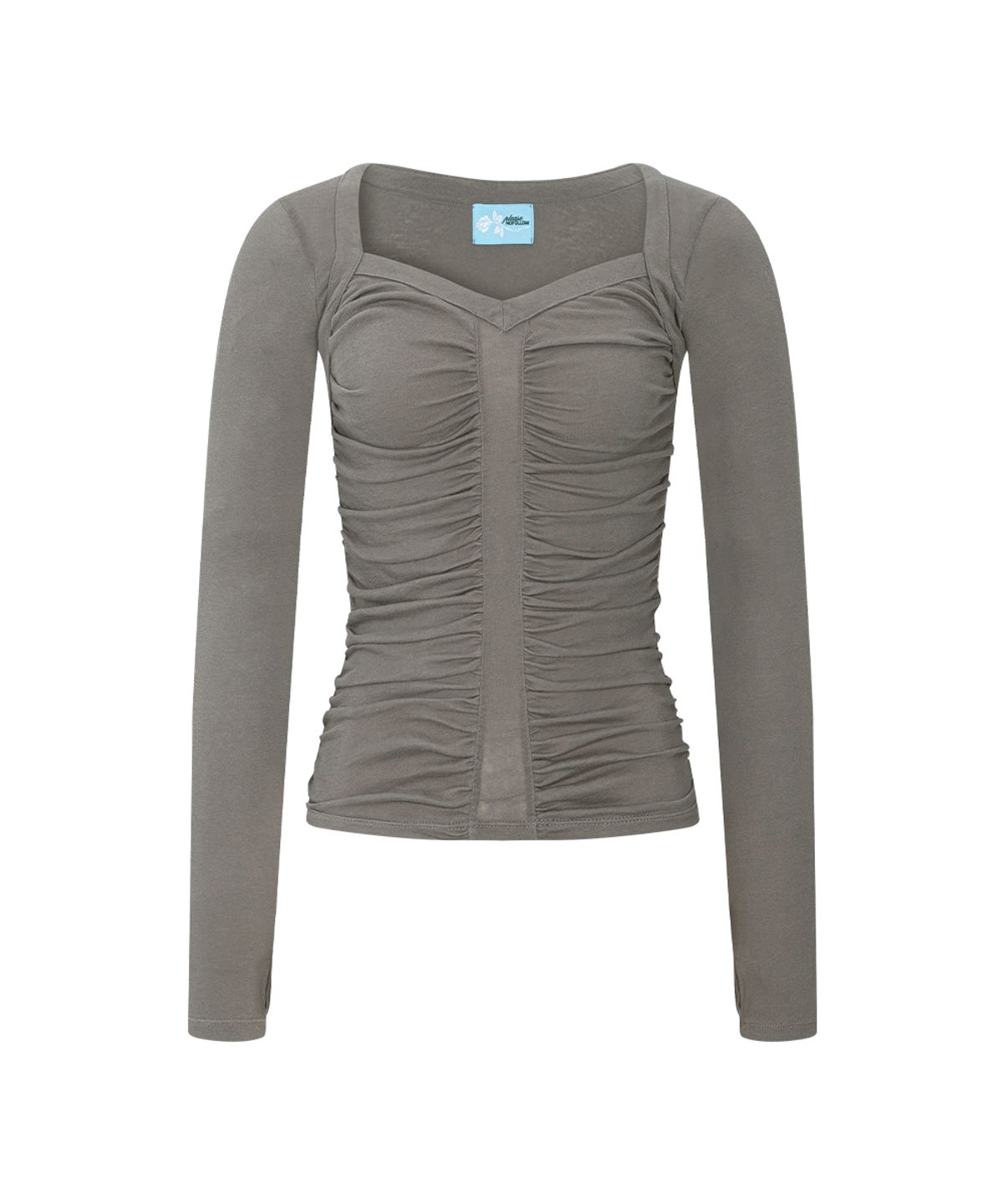 플리즈노팔로우(PLEASENOFOLLOW) Rowena Shirring Long Sleeve Top (Mocha)