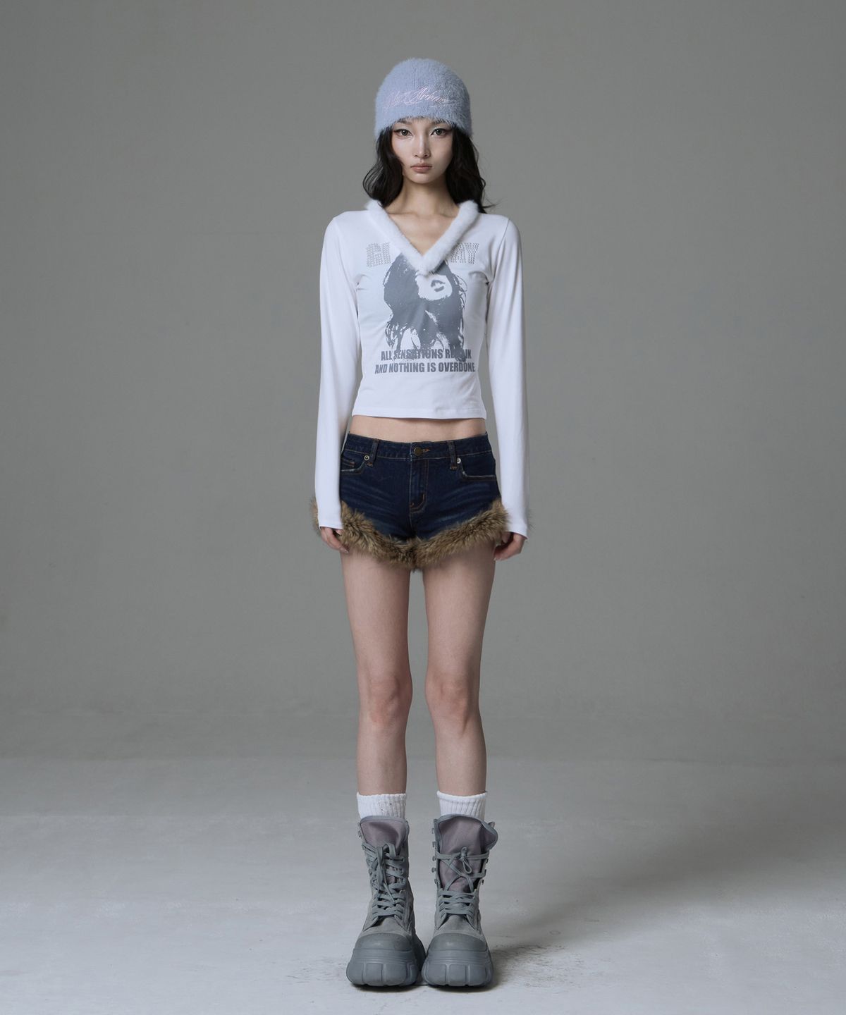길라아카이브(GILAARCHIVE) FUR DENIM SHORTS_BLUE