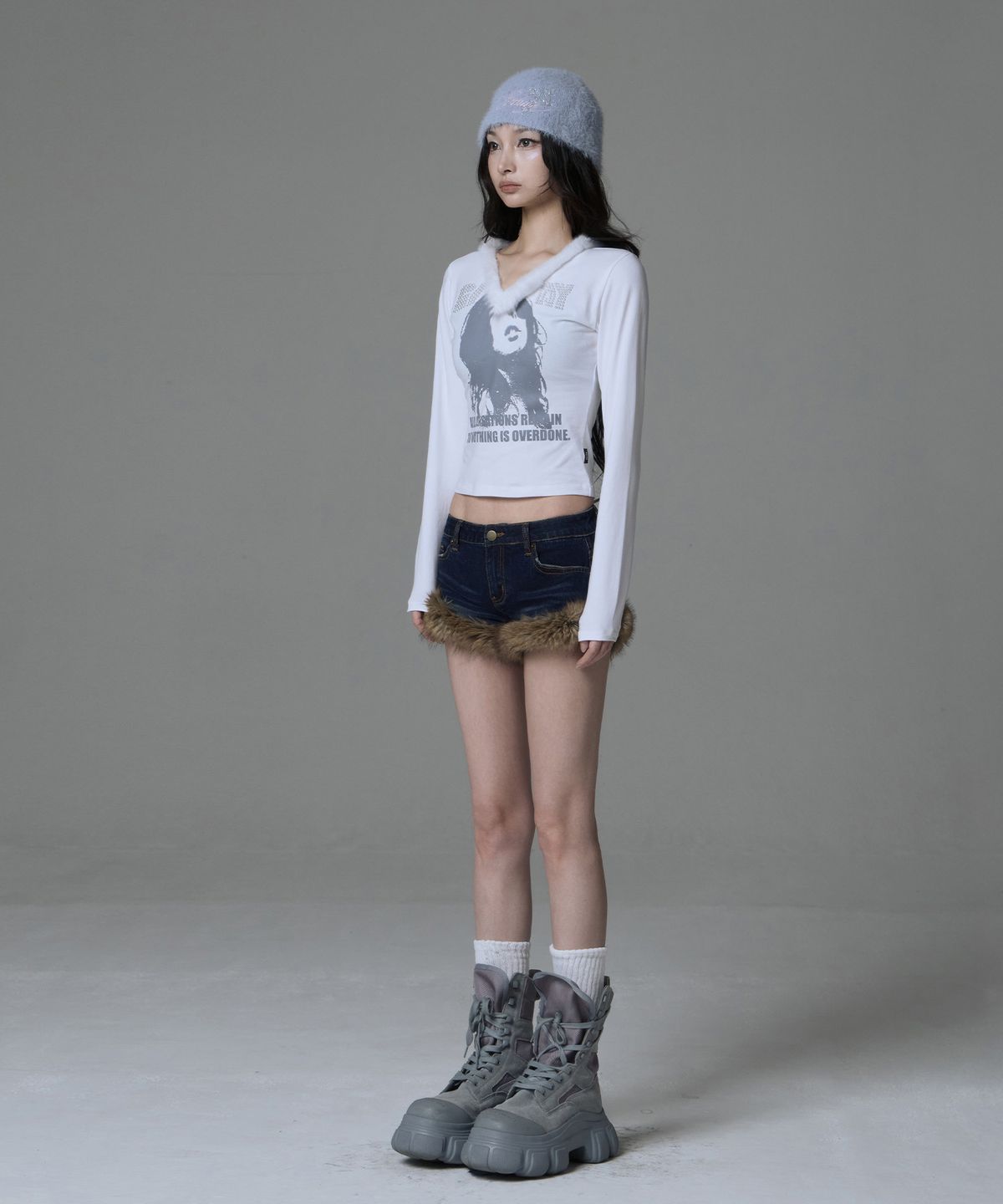 길라아카이브(GILAARCHIVE) FUR DENIM SHORTS_BLUE