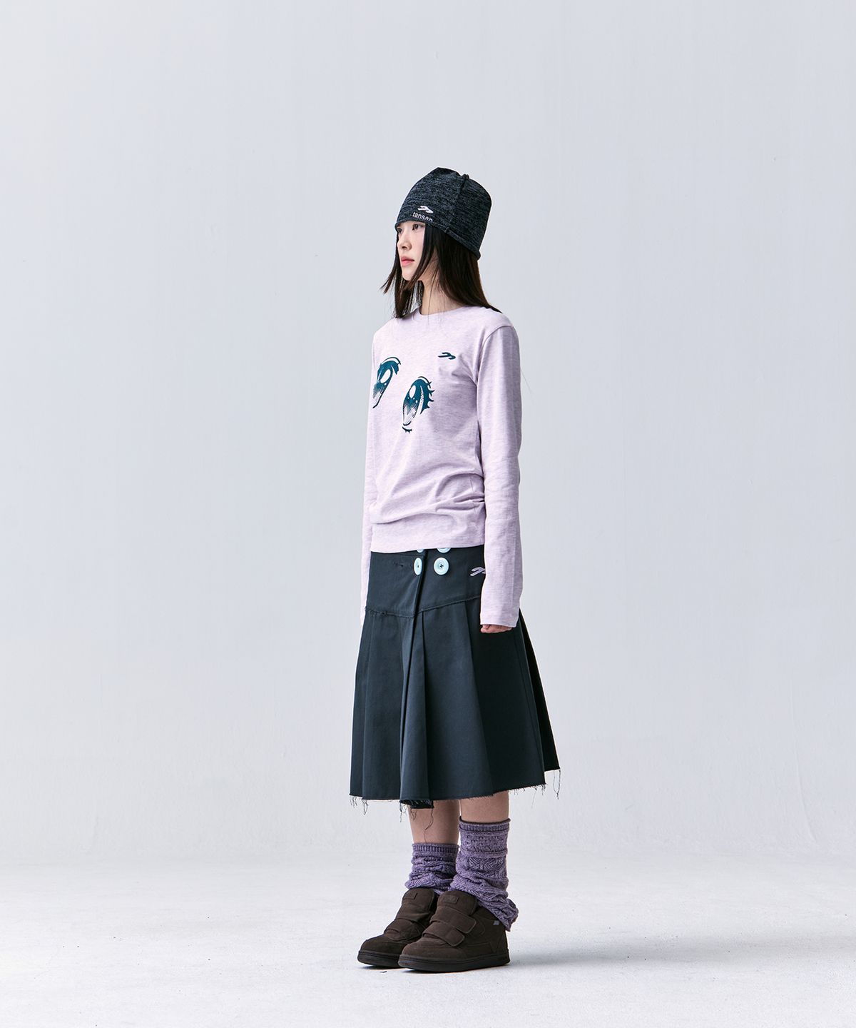 탄산마그네슘(TANSANMAGNESIUM) 더블 버튼 미디 스커트 (차콜)