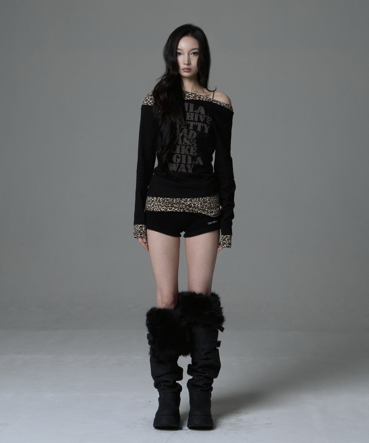 길라아카이브(GILAARCHIVE) LEOPARD LAYERED P.B.A LONG SLEEVE_BLACK