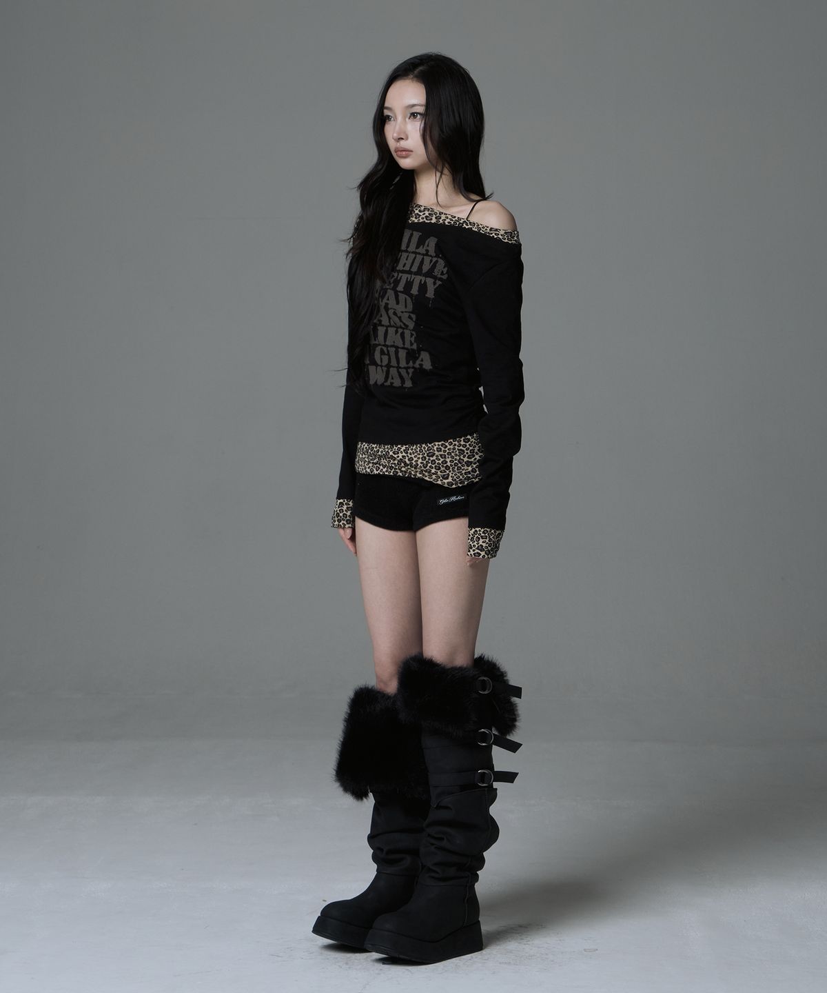 길라아카이브(GILAARCHIVE) LEOPARD LAYERED P.B.A LONG SLEEVE_BLACK