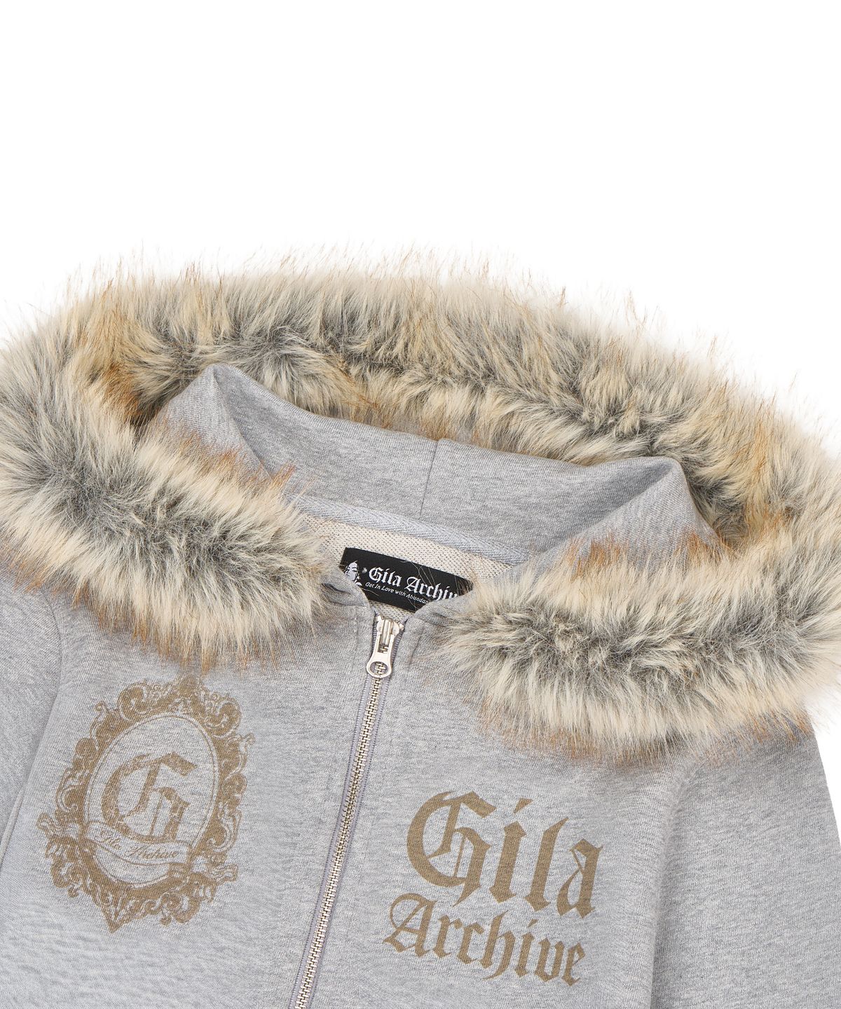 길라아카이브(GILAARCHIVE) FUR SYMBOL LOGO HOOD ZIP-UP_GREY