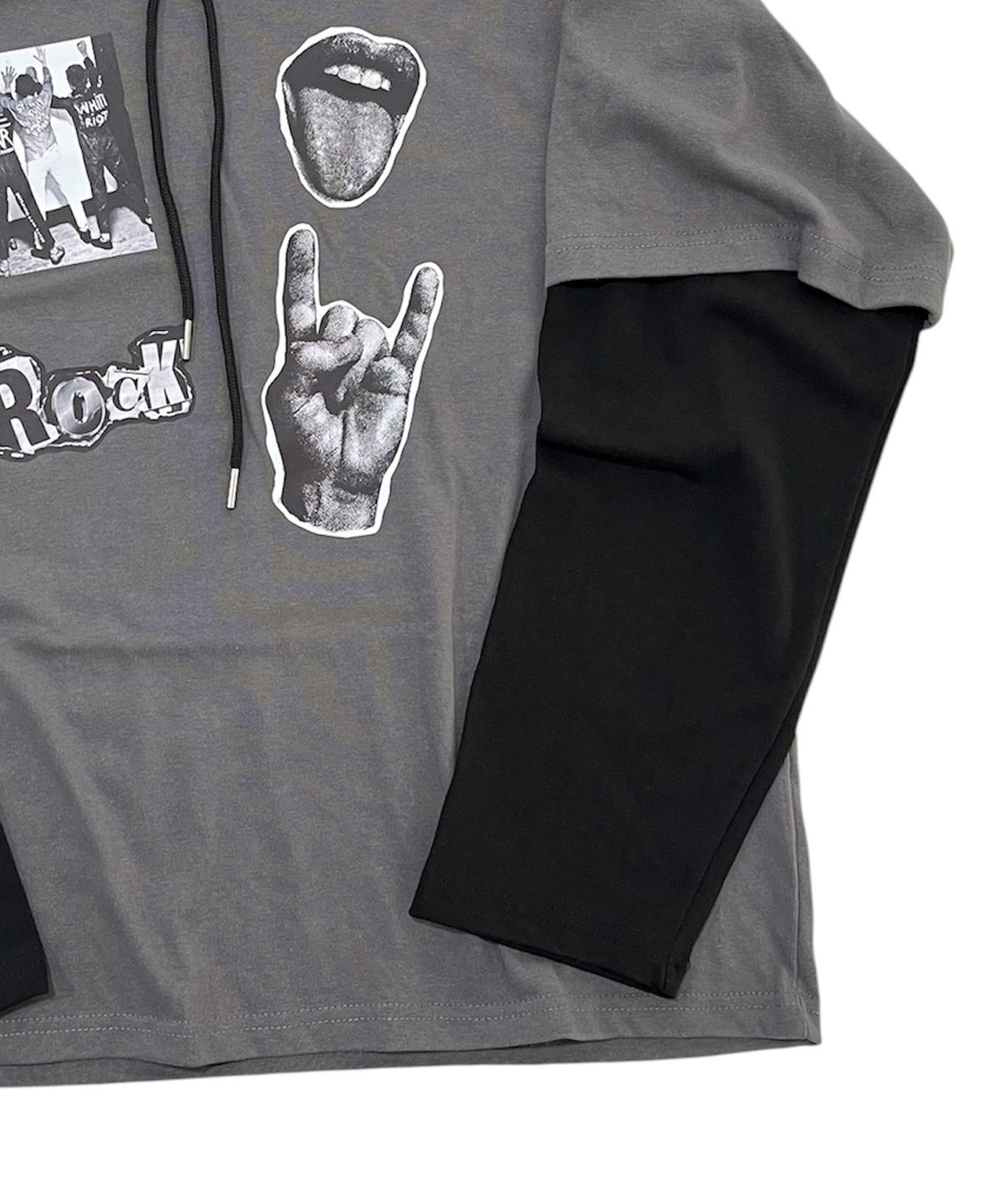 스케이터락(SK8ER ROCK) Mtv Riot Layered Hood T-Shirt (Dark gray*black)