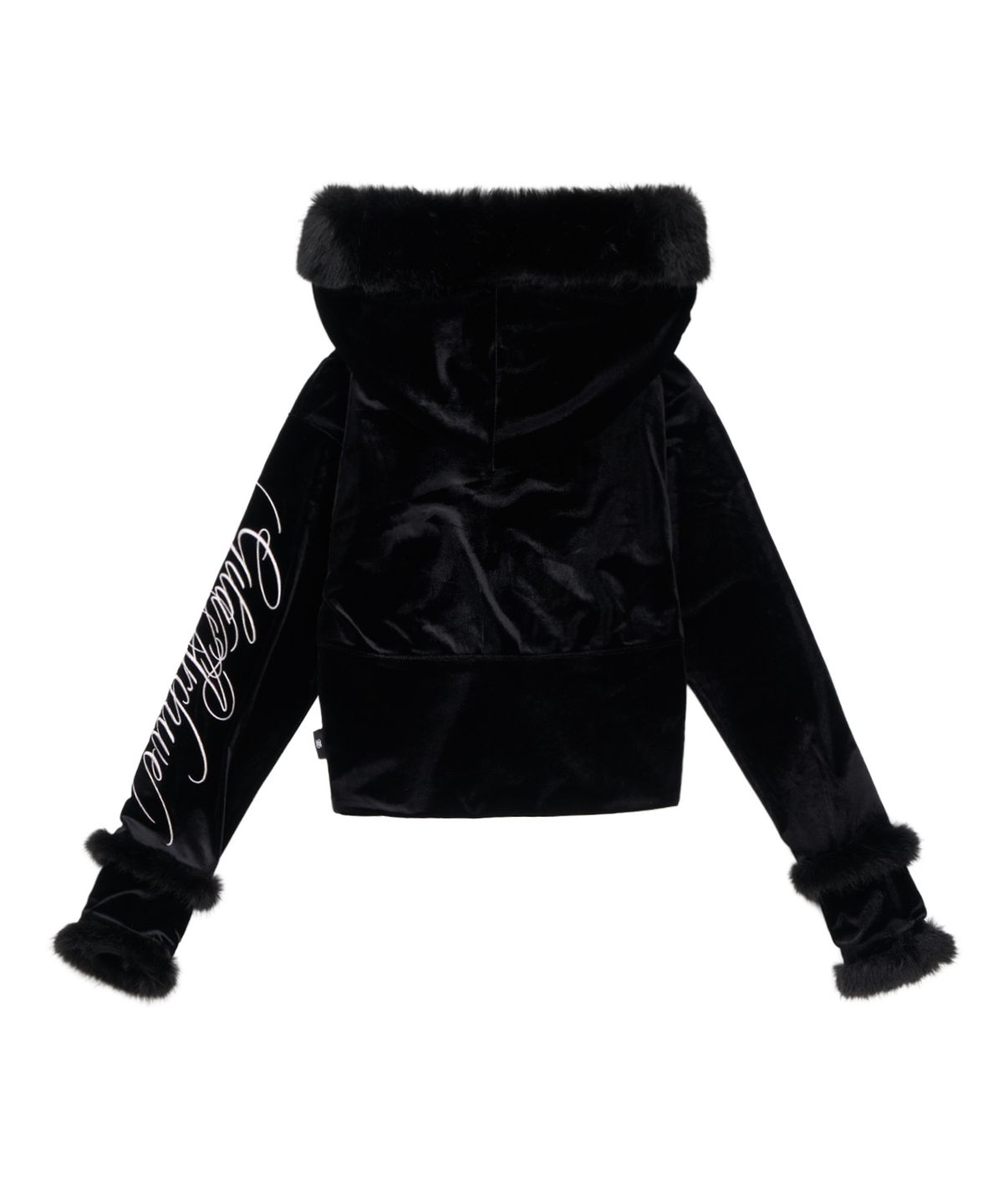 길라아카이브(GILAARCHIVE) VELOUR SIDE LETTERING LOGO FUR HOOD ZIP-UP_BLACK