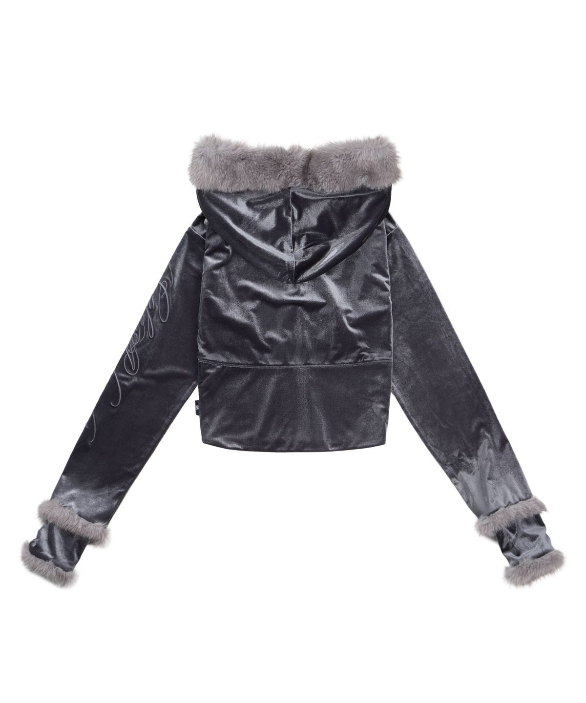 길라아카이브(GILAARCHIVE) VELOUR SIDE LETTERING LOGO FUR HOOD ZIP-UP_GREY