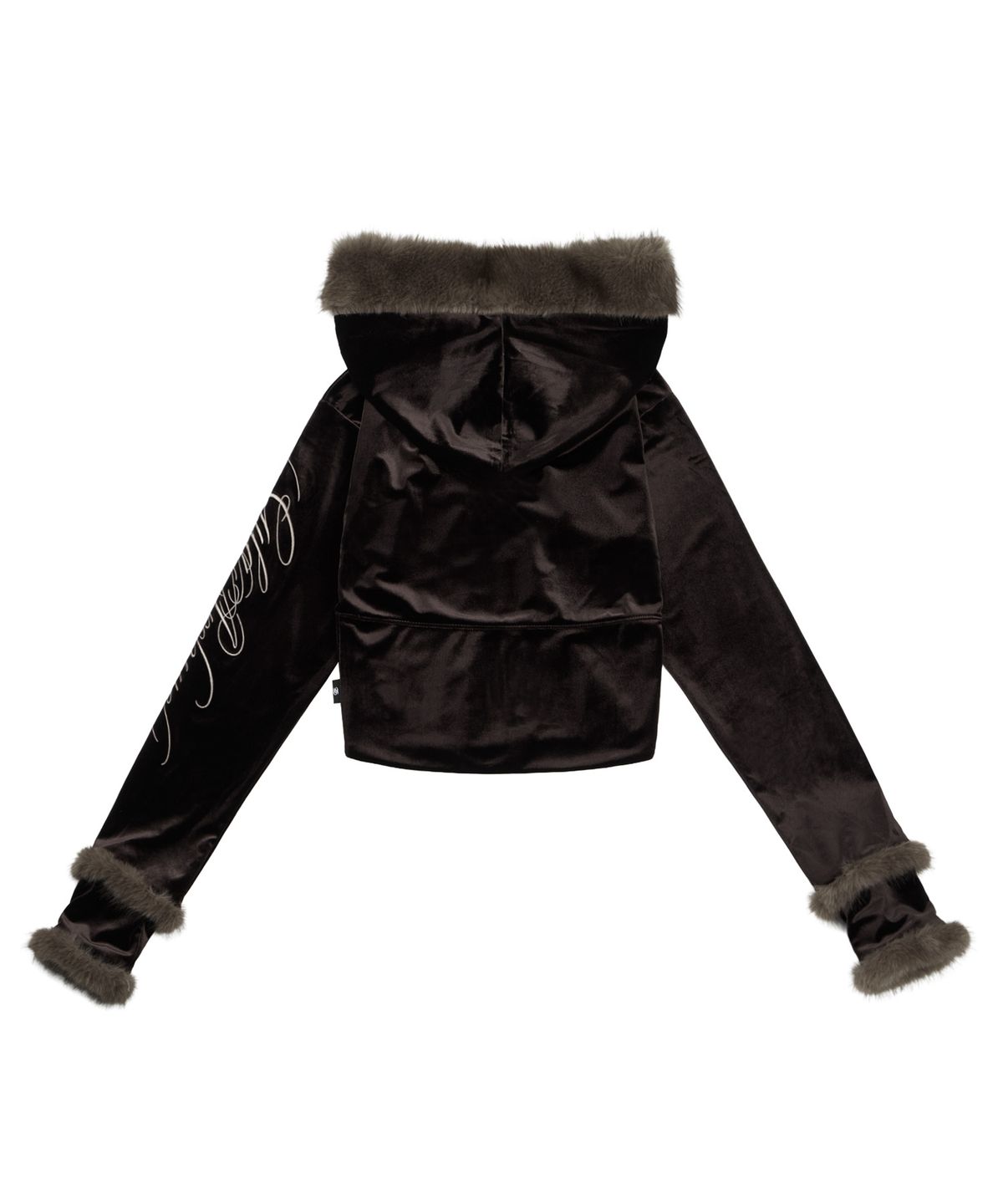 길라아카이브(GILAARCHIVE) VELOUR SIDE LETTERING LOGO FUR HOOD ZIP-UP_BROWN