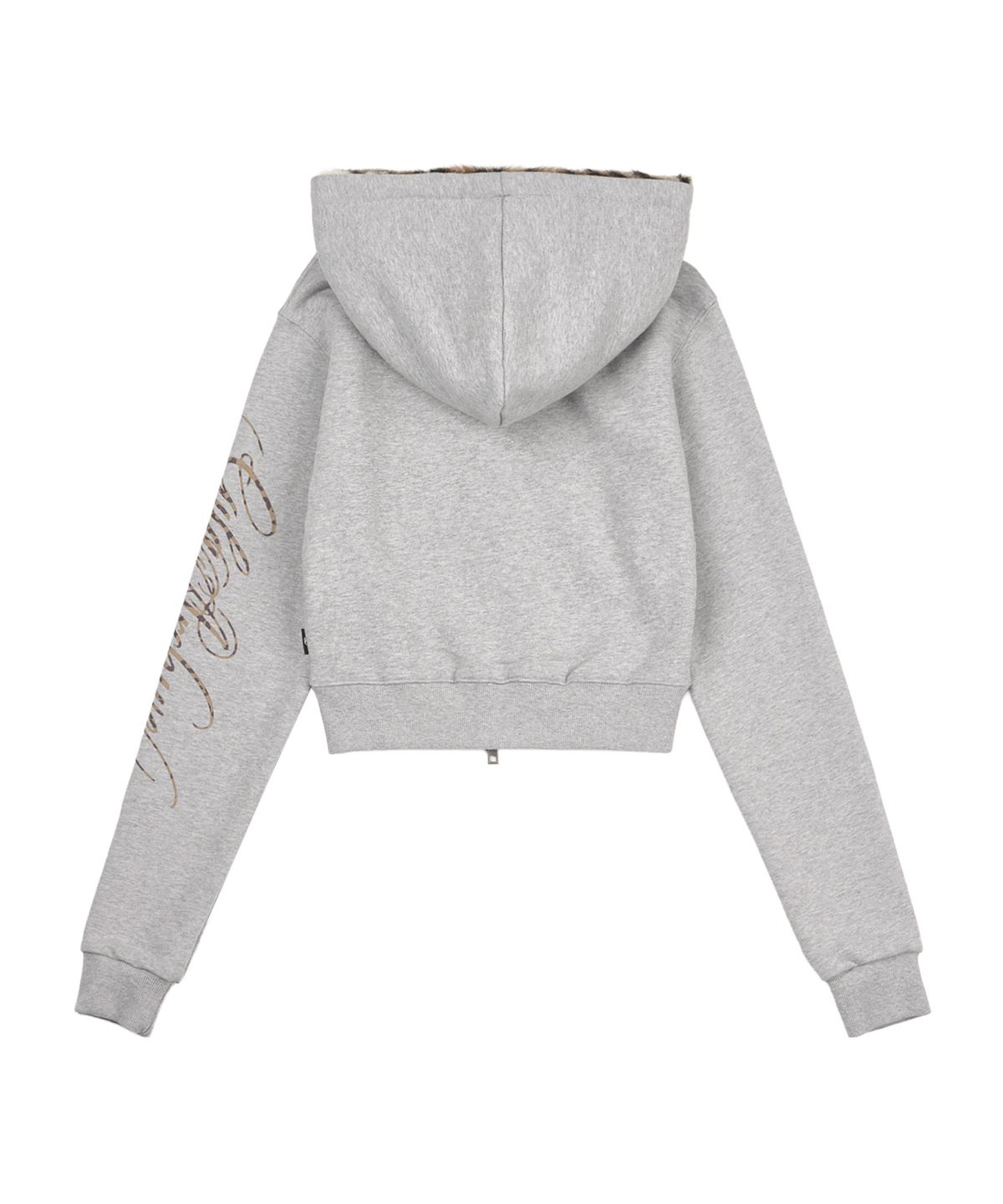 길라아카이브(GILAARCHIVE) SIDE LETTERING LOGO LEOPARD FUR HOOD ZIP-UP_GREY