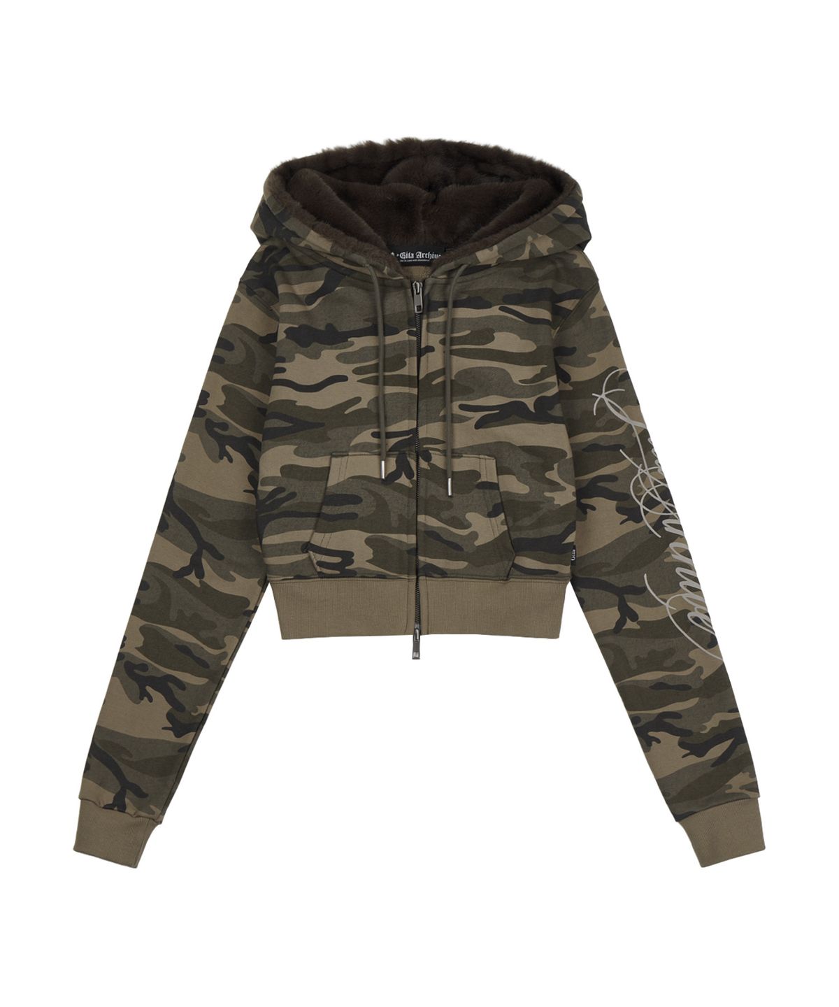 길라아카이브(GILAARCHIVE) SIDE LETTERING LOGO FUR HOOD ZIP-UP_CAMO