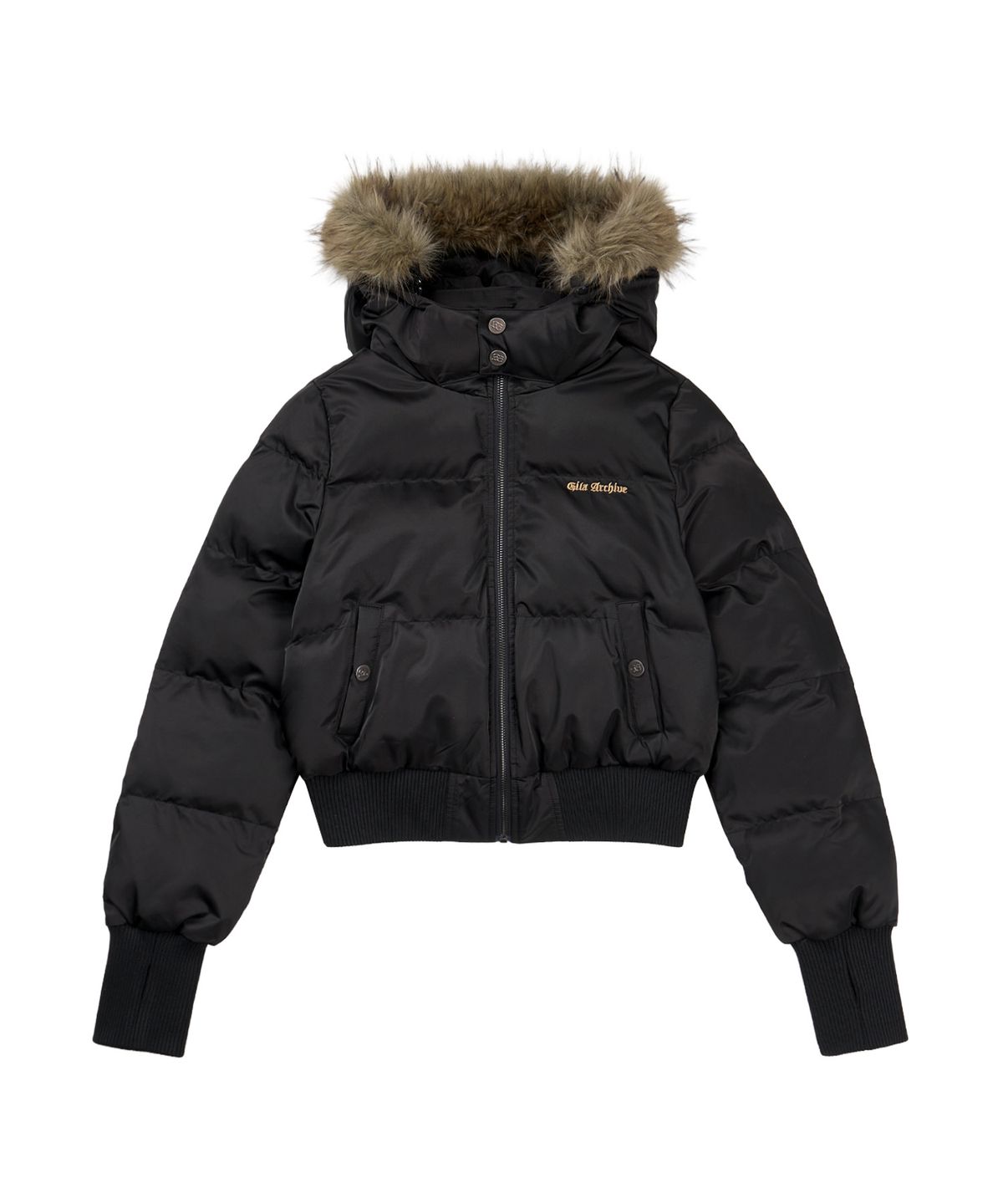 길라아카이브(GILAARCHIVE) FUR HOOD LIGHT PADDED JACKET_BLACK