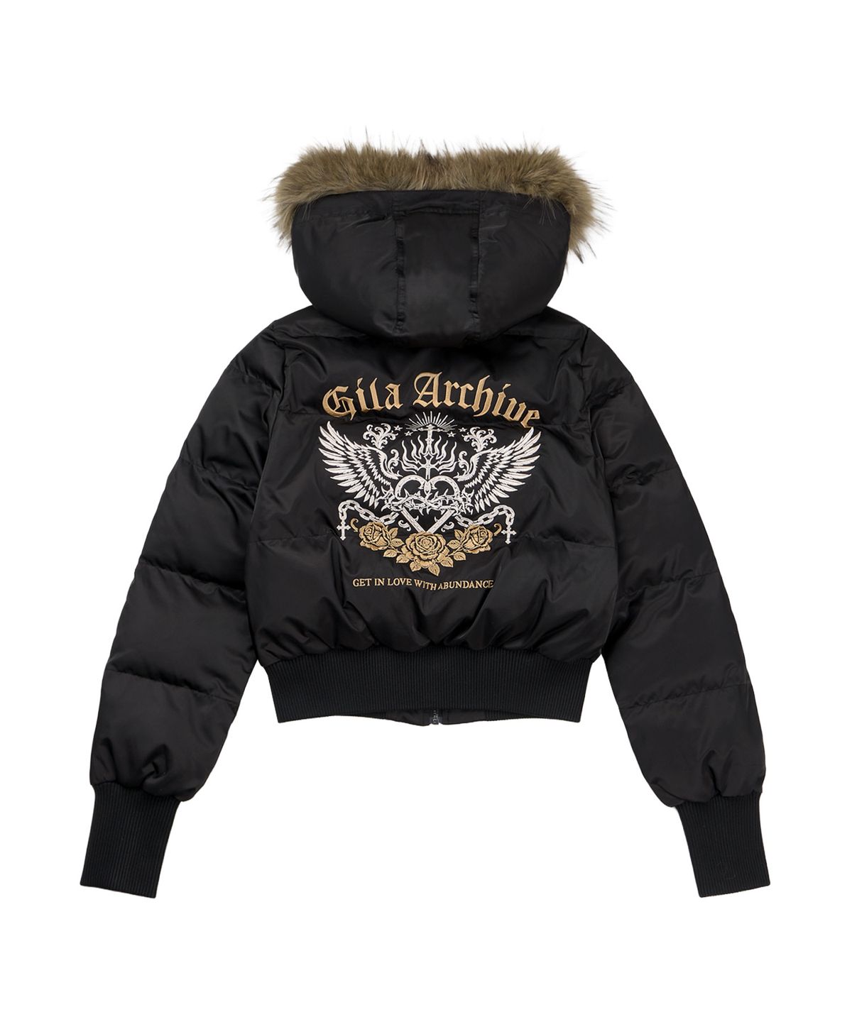 길라아카이브(GILAARCHIVE) FUR HOOD LIGHT PADDED JACKET_BLACK