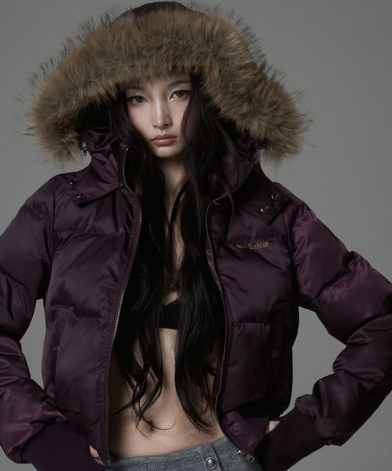 FUR HOOD LIGHT PADDED JACKET_PURPLE