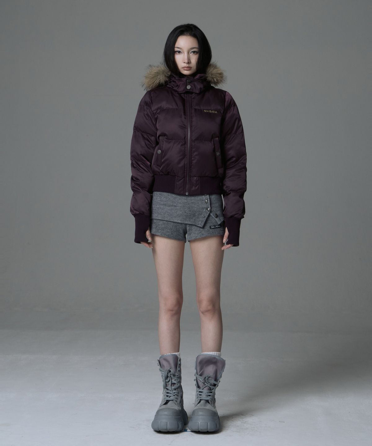 길라아카이브(GILAARCHIVE) FUR HOOD LIGHT PADDED JACKET_PURPLE