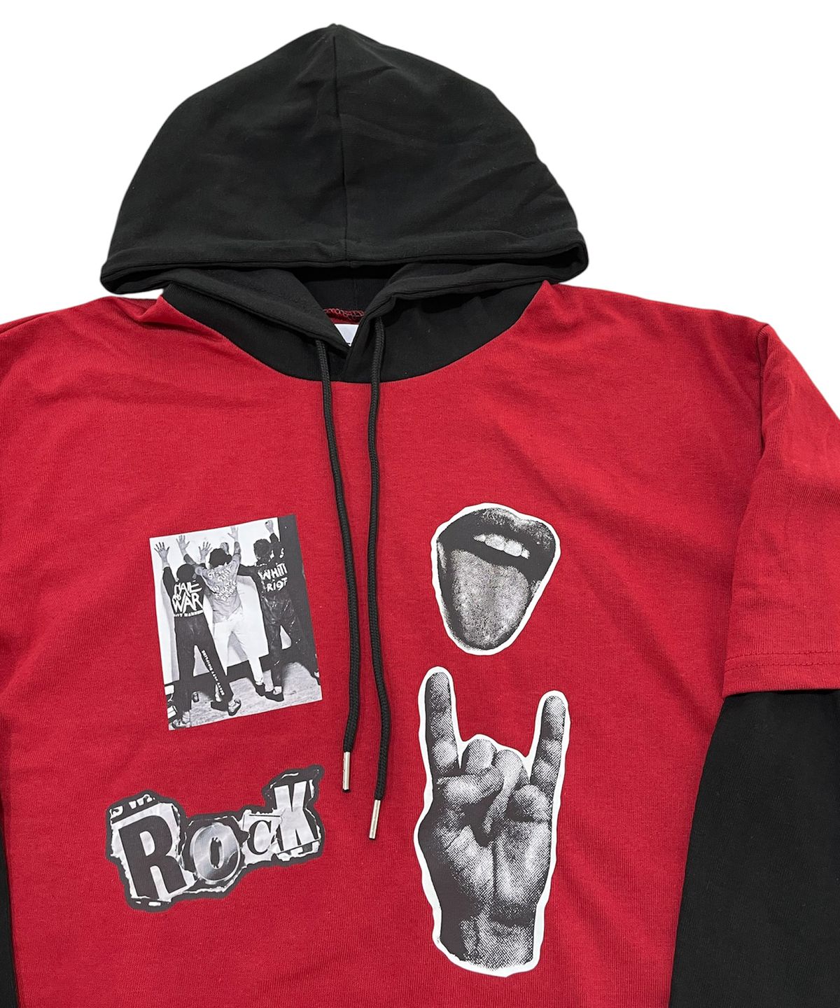 스케이터락(SK8ER ROCK) Mtv Riot Layered Hood T-Shirt (Burgundy*black)