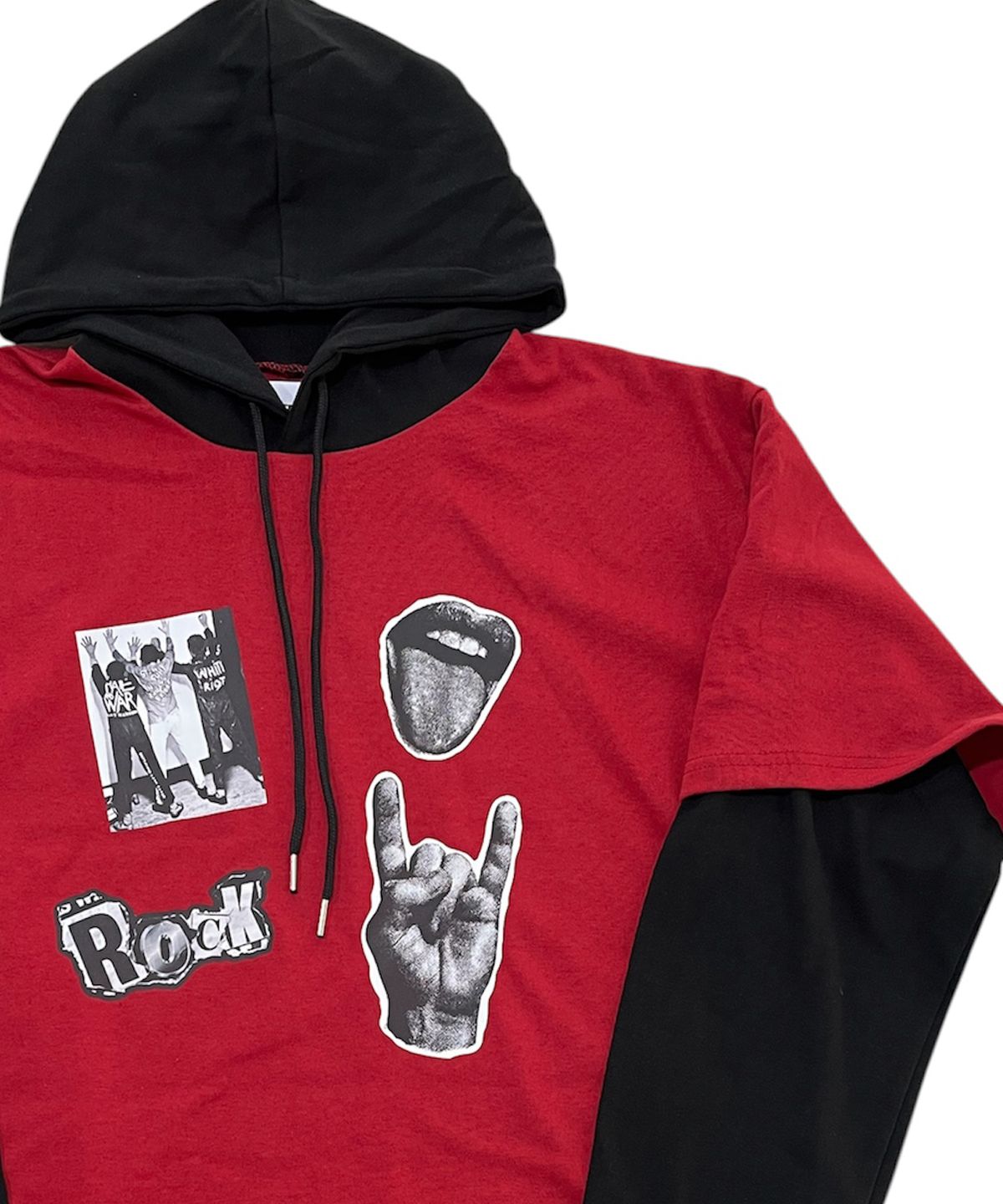 스케이터락(SK8ER ROCK) Mtv Riot Layered Hood T-Shirt (Burgundy*black)