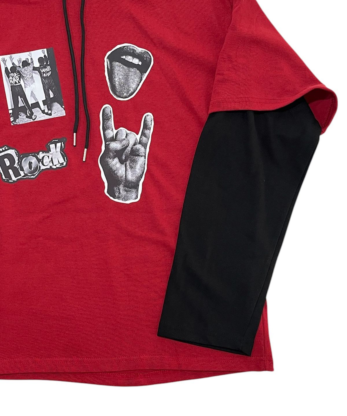 스케이터락(SK8ER ROCK) Mtv Riot Layered Hood T-Shirt (Burgundy*black)