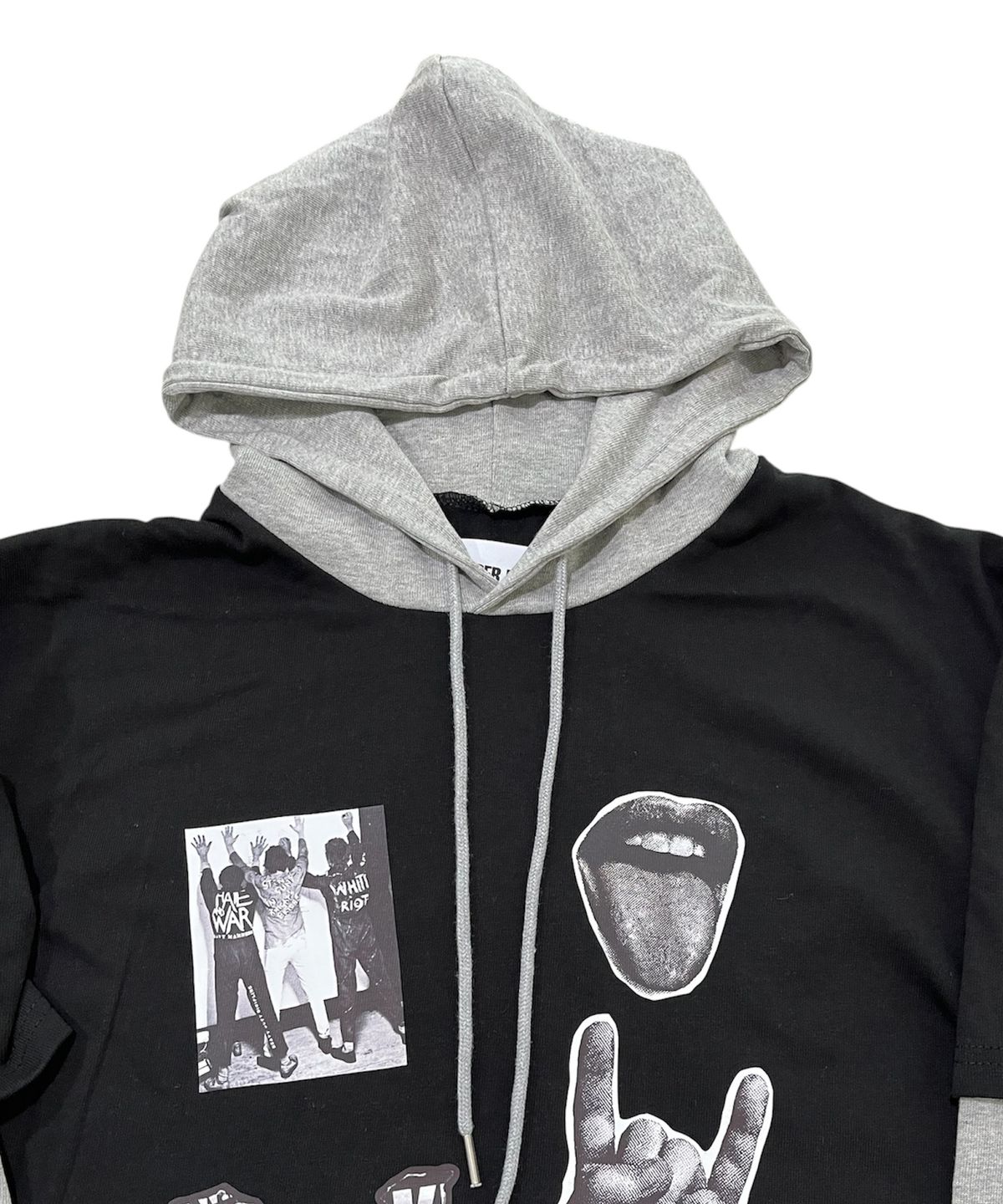 스케이터락(SK8ER ROCK) Mtv Riot Layered Hood T-Shirt (Black*melange gray )
