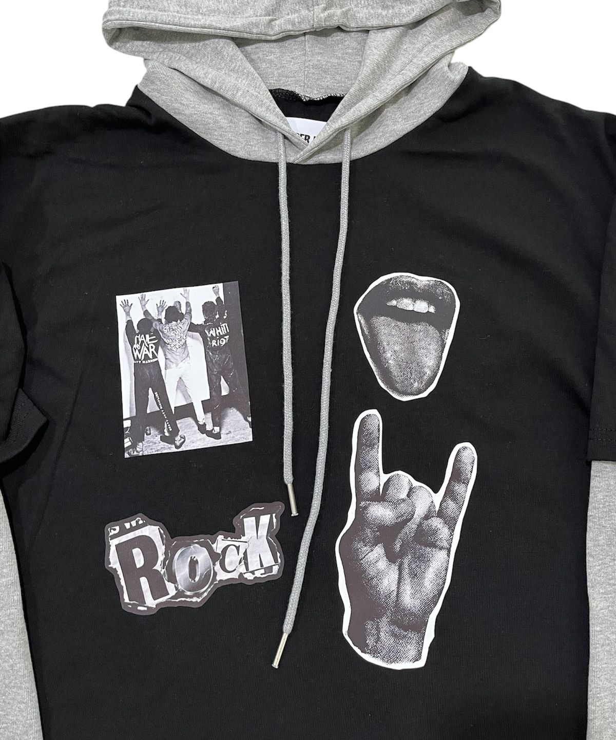스케이터락(SK8ER ROCK) Mtv Riot Layered Hood T-Shirt (Black*melange gray )