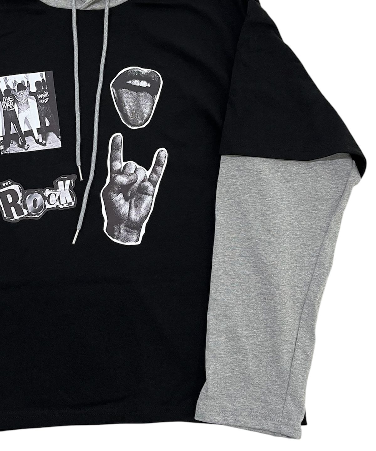 스케이터락(SK8ER ROCK) Mtv Riot Layered Hood T-Shirt (Black*melange gray )