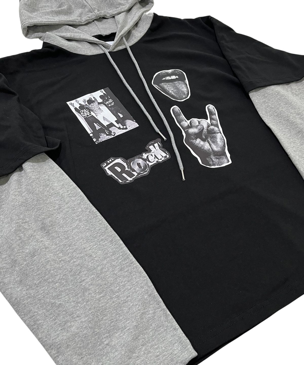 스케이터락(SK8ER ROCK) Mtv Riot Layered Hood T-Shirt (Black*melange gray )