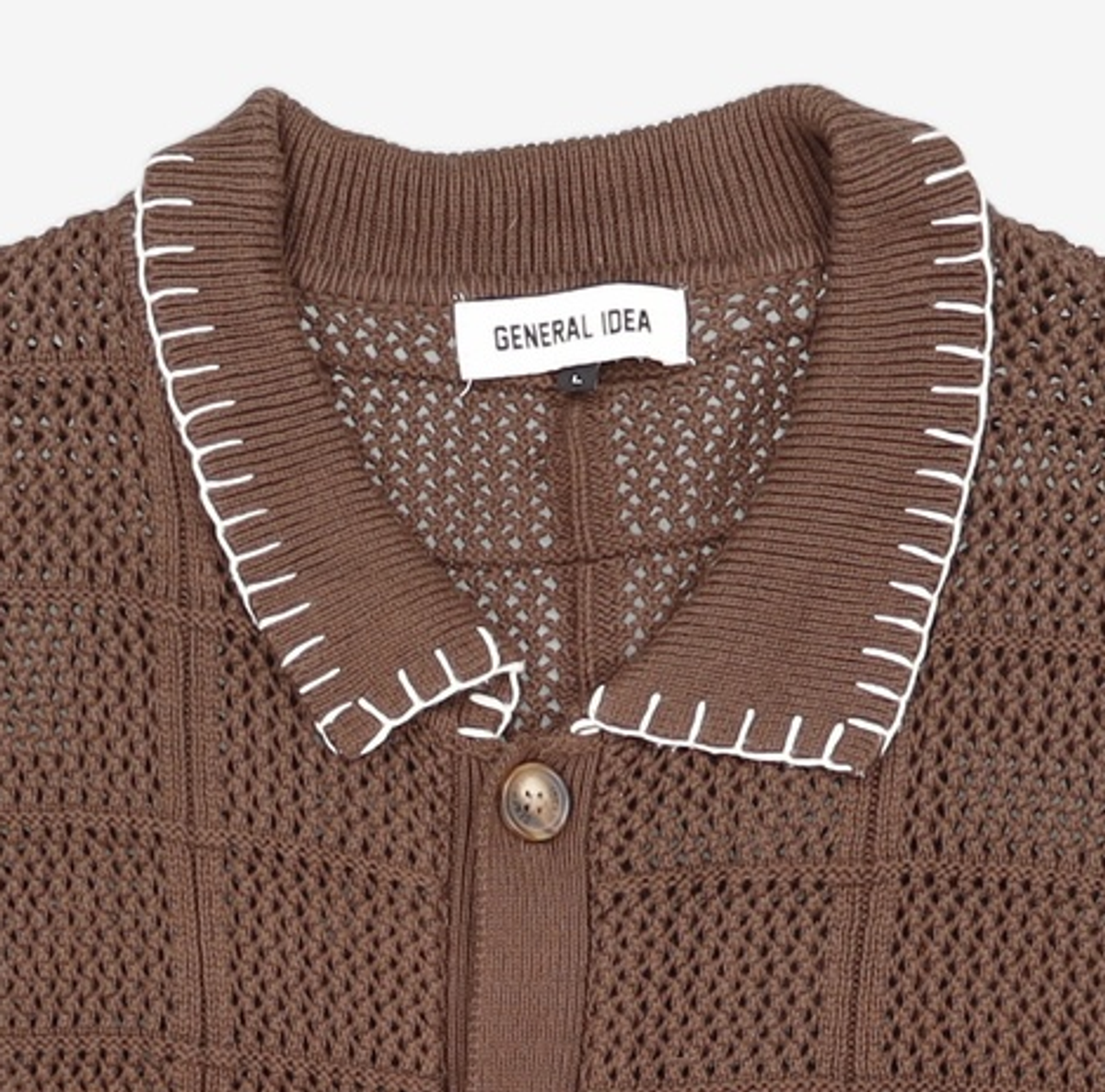 제너럴 아이디어(GENERAL IDEA) UNISEX 스티치 카라 크로셰 가디건 [BROWN] / SBE2U04012 L